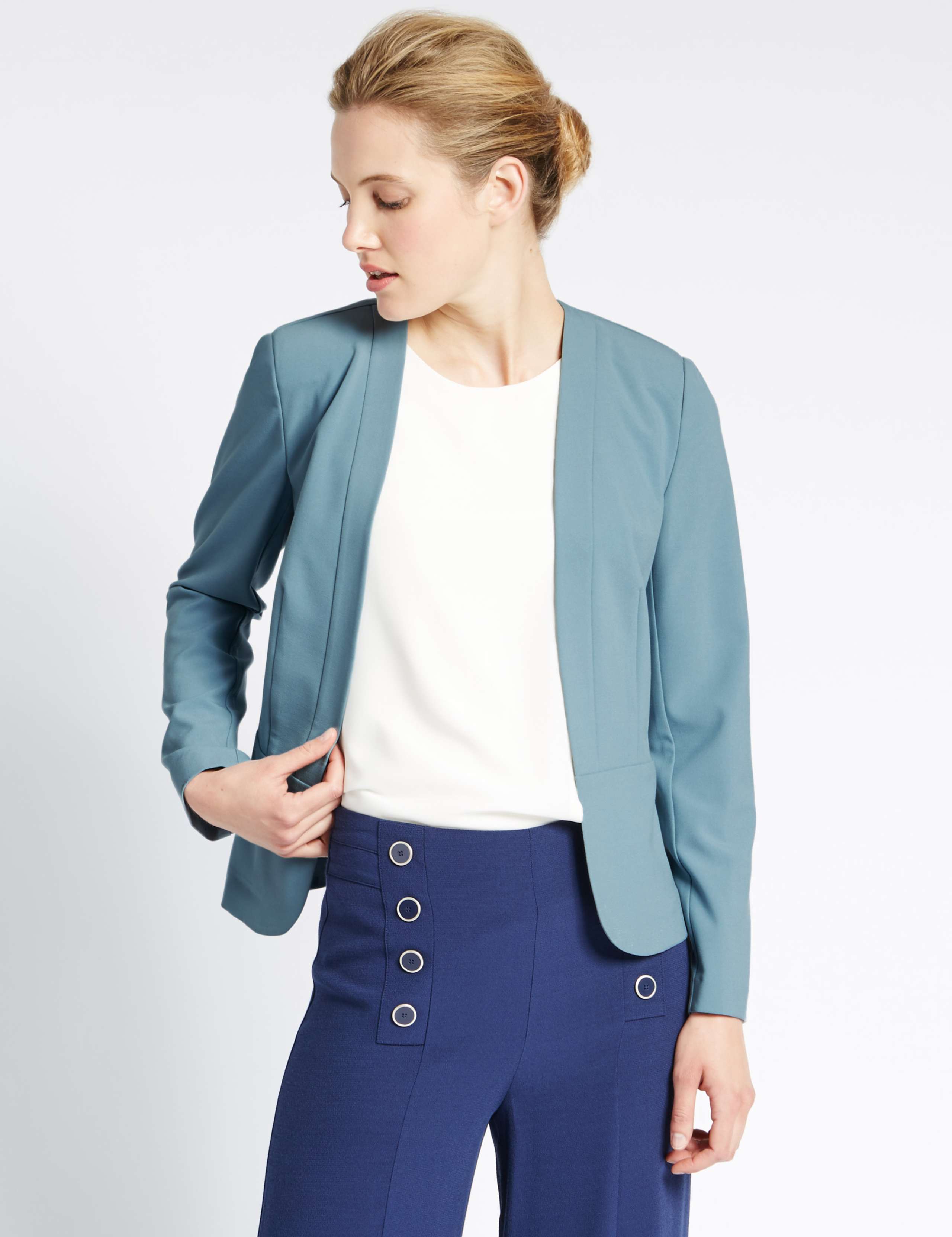 Collarless Edge to Edge Jacket 1 of 3