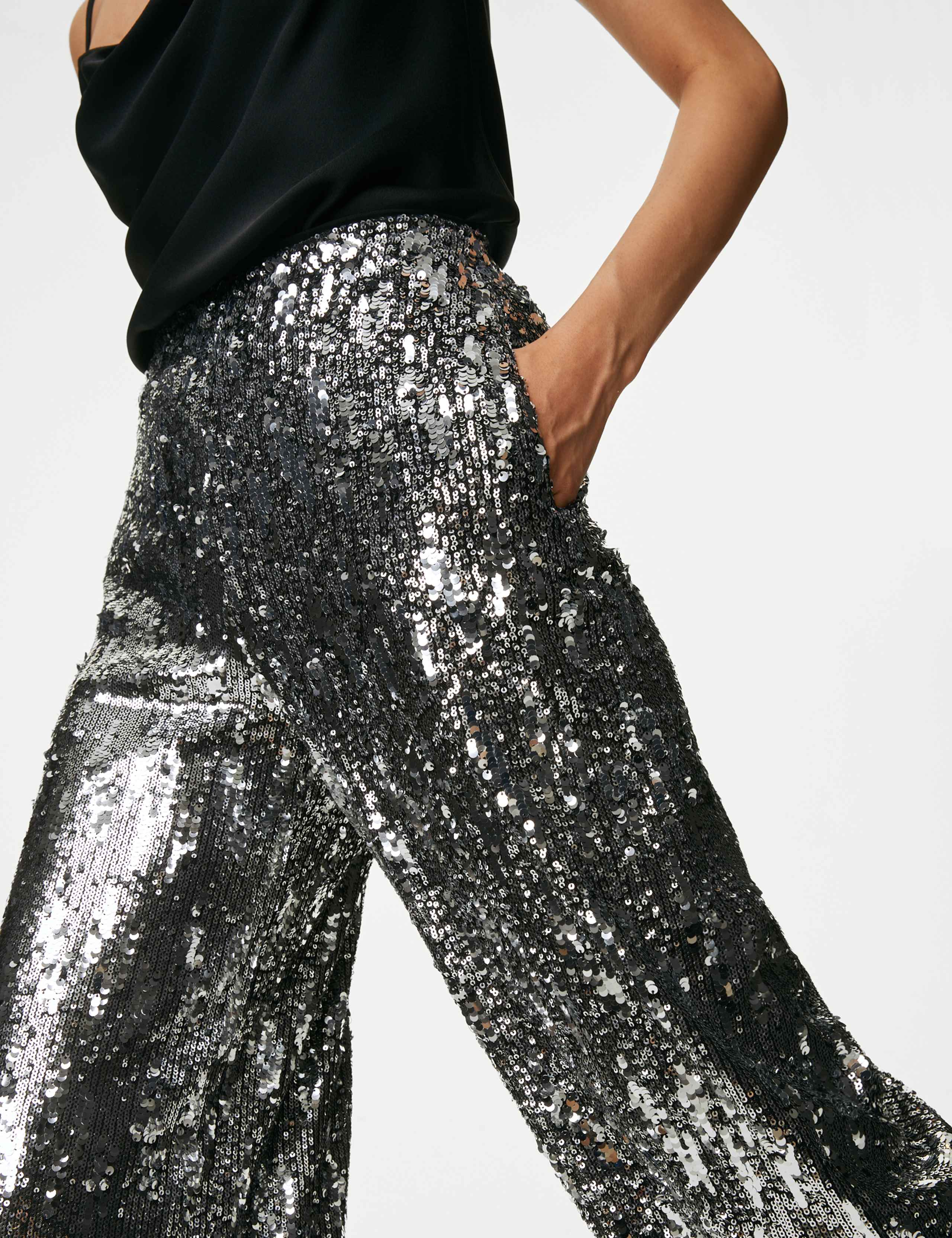 Sequin Elasticated Waist Wide Leg Trousers 1 of 6