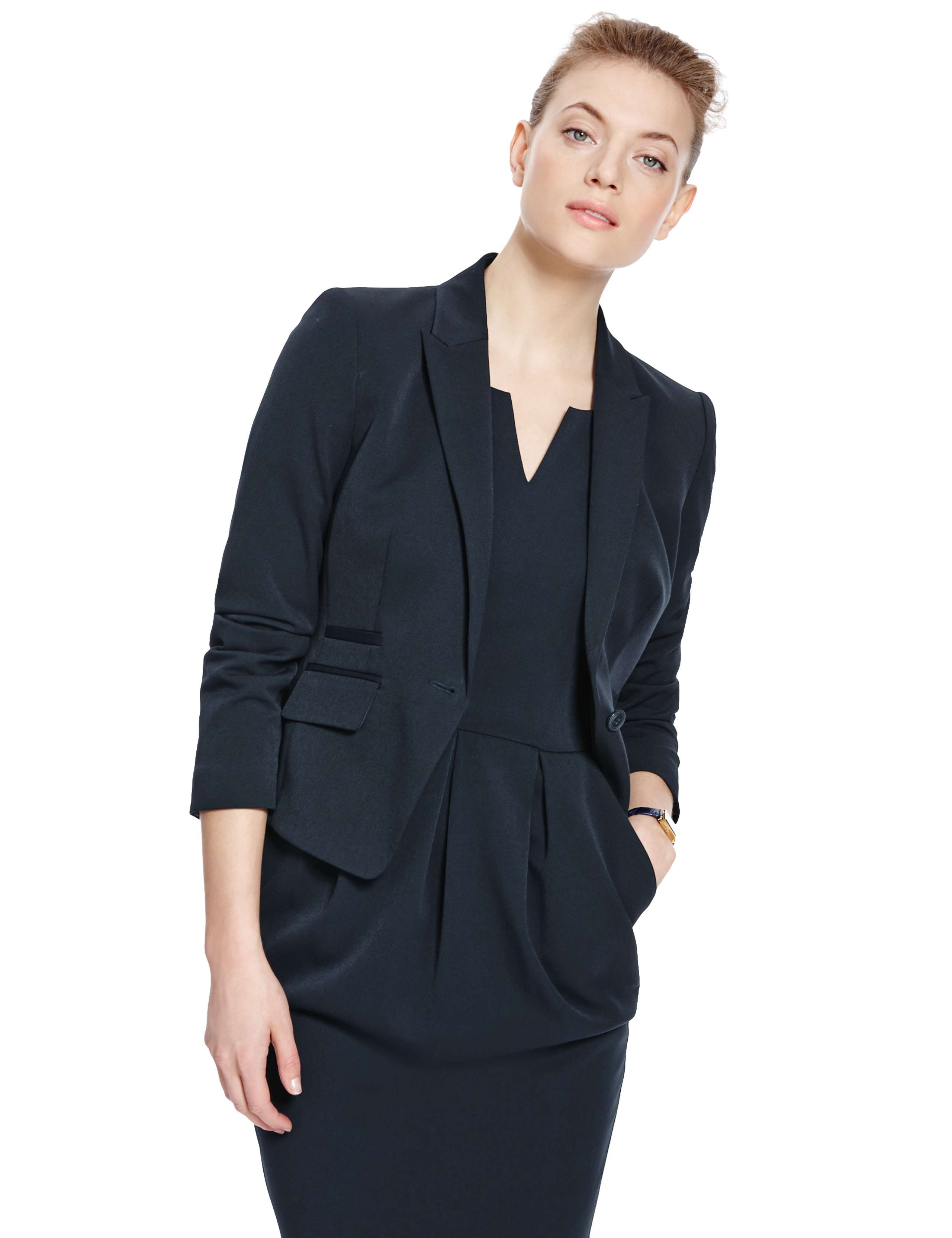 1 Button Double Pockets Blazer 1 of 6