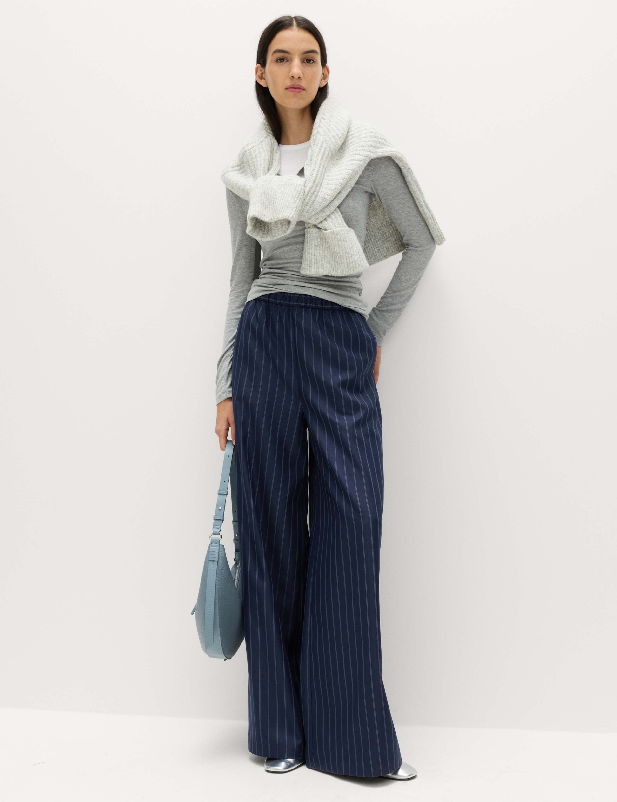 Pinstripe Elasticated Waist Wide Leg Trousers 5 of 6