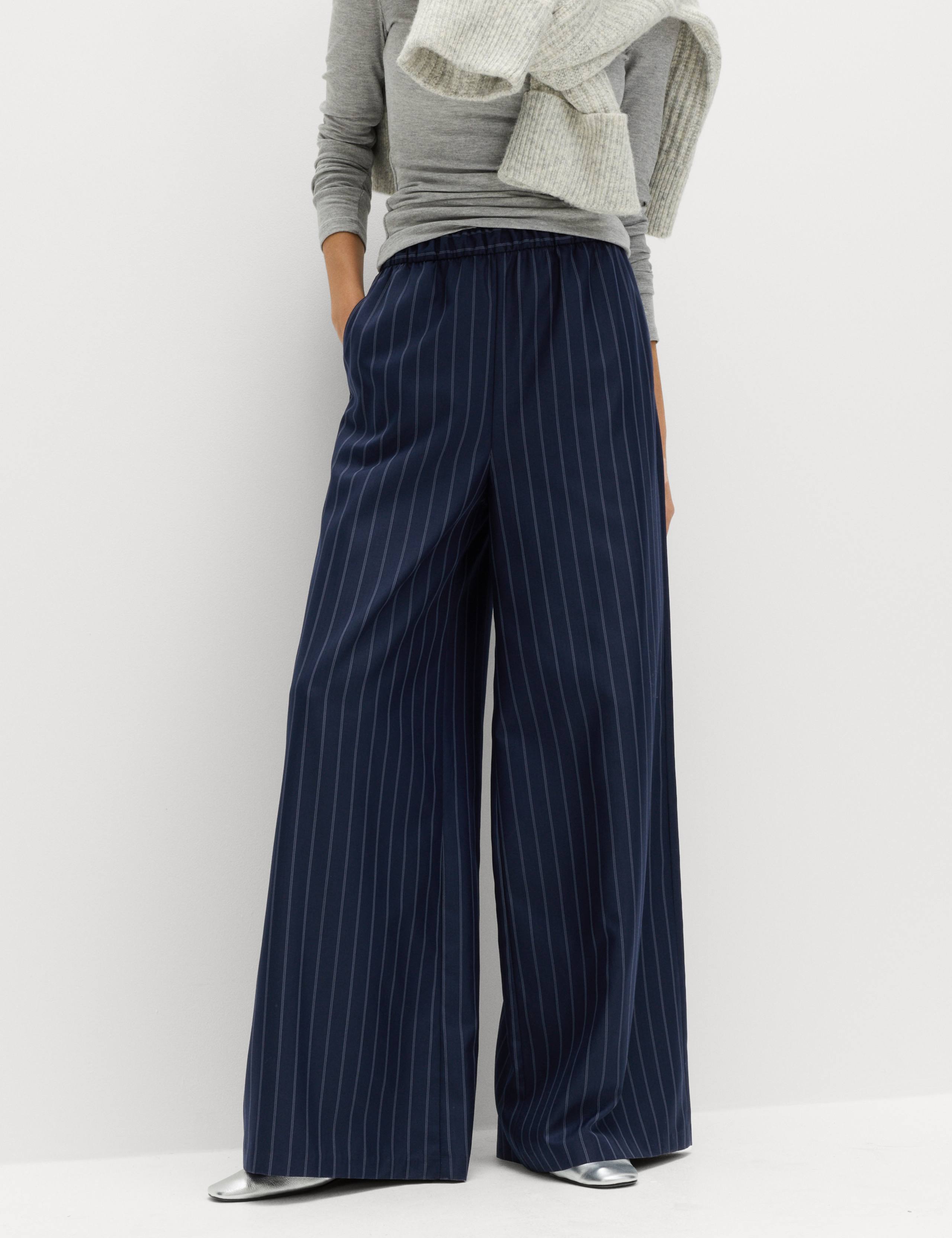Pinstripe Elasticated Waist Wide Leg Trousers 6 of 6