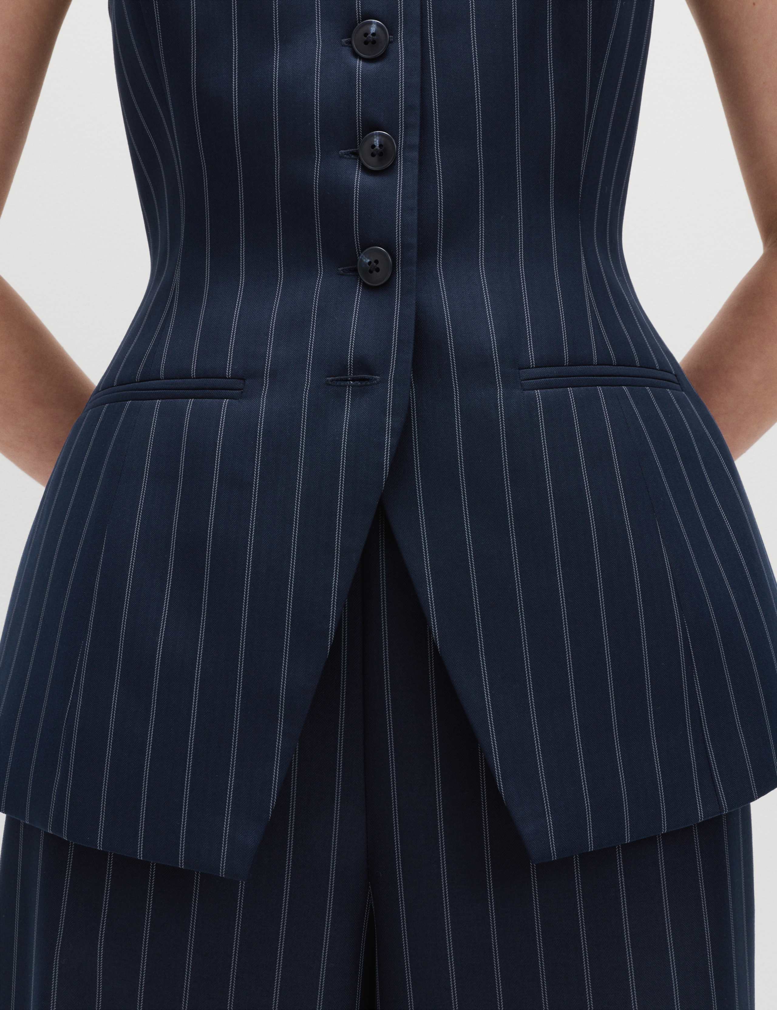 Tailored Pinstripe Cinched Waist Longline Waistcoat 3 of 7