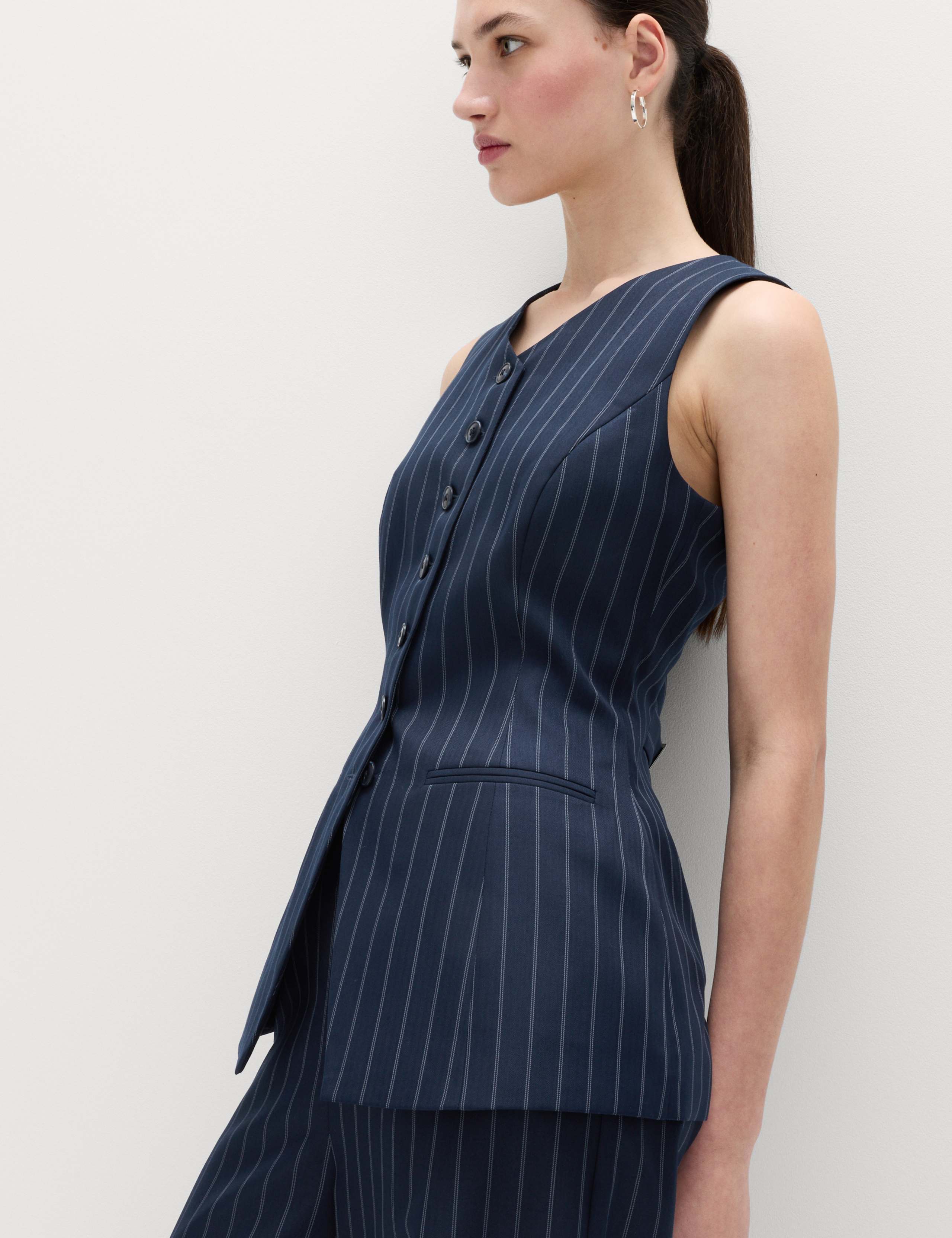 Tailored Pinstripe Cinched Waist Longline Waistcoat 5 of 7