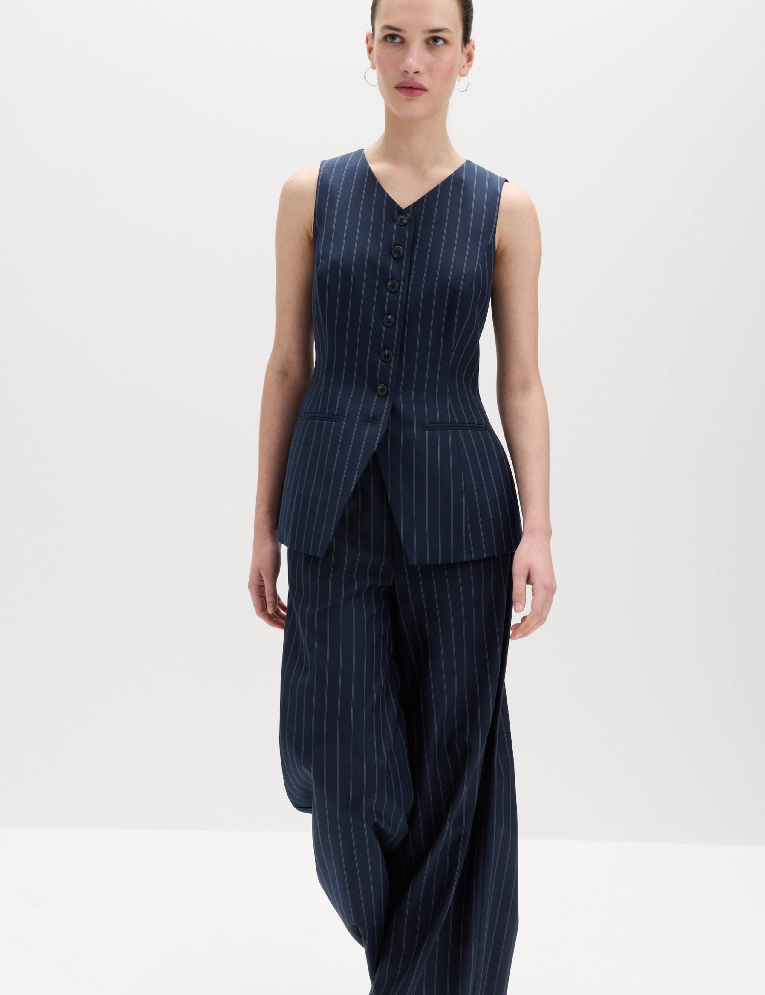 Tailored Pinstripe Cinched Waist Longline Waistcoat 6 of 7