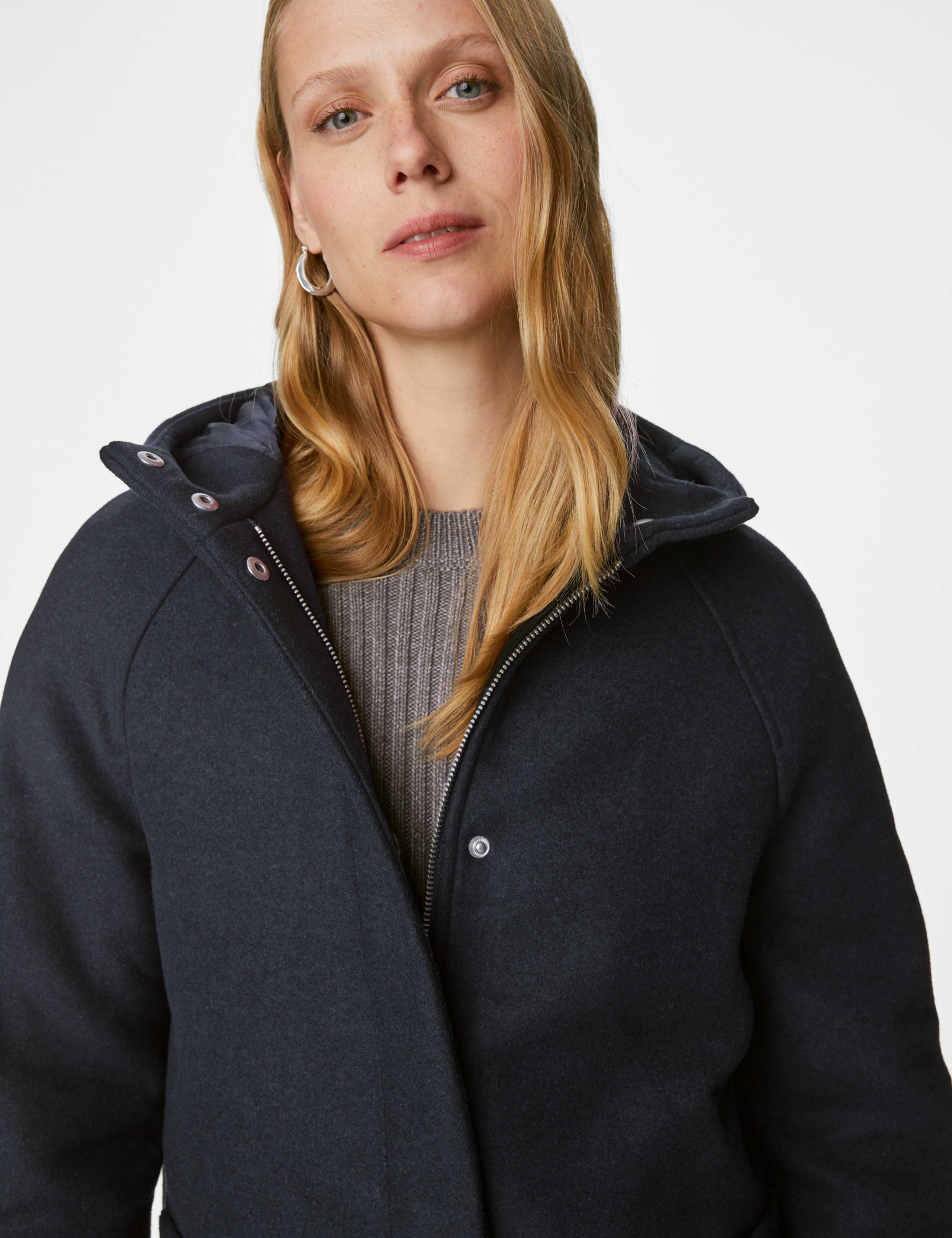 Wool Blend Hooded Short Duffle Coat 4 of 8