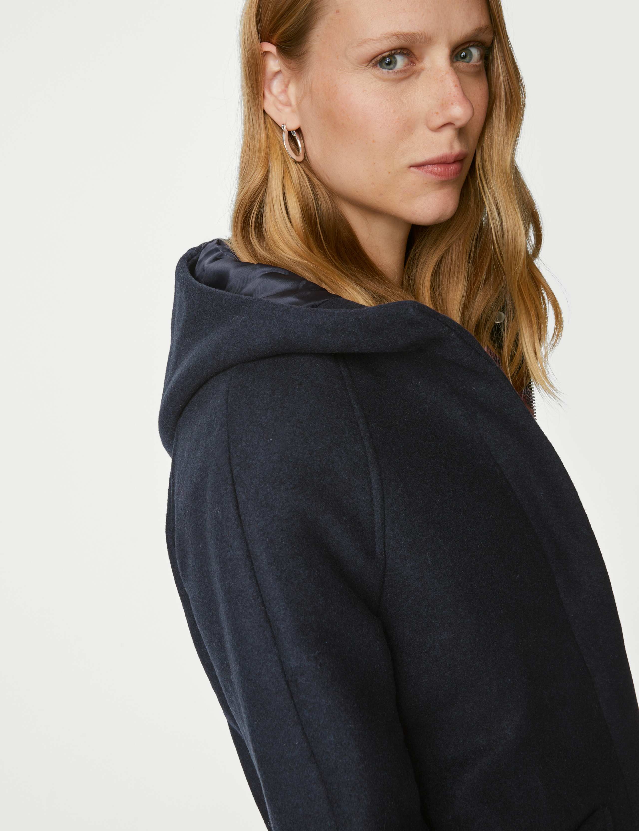 Wool Blend Hooded Short Duffle Coat 5 of 8