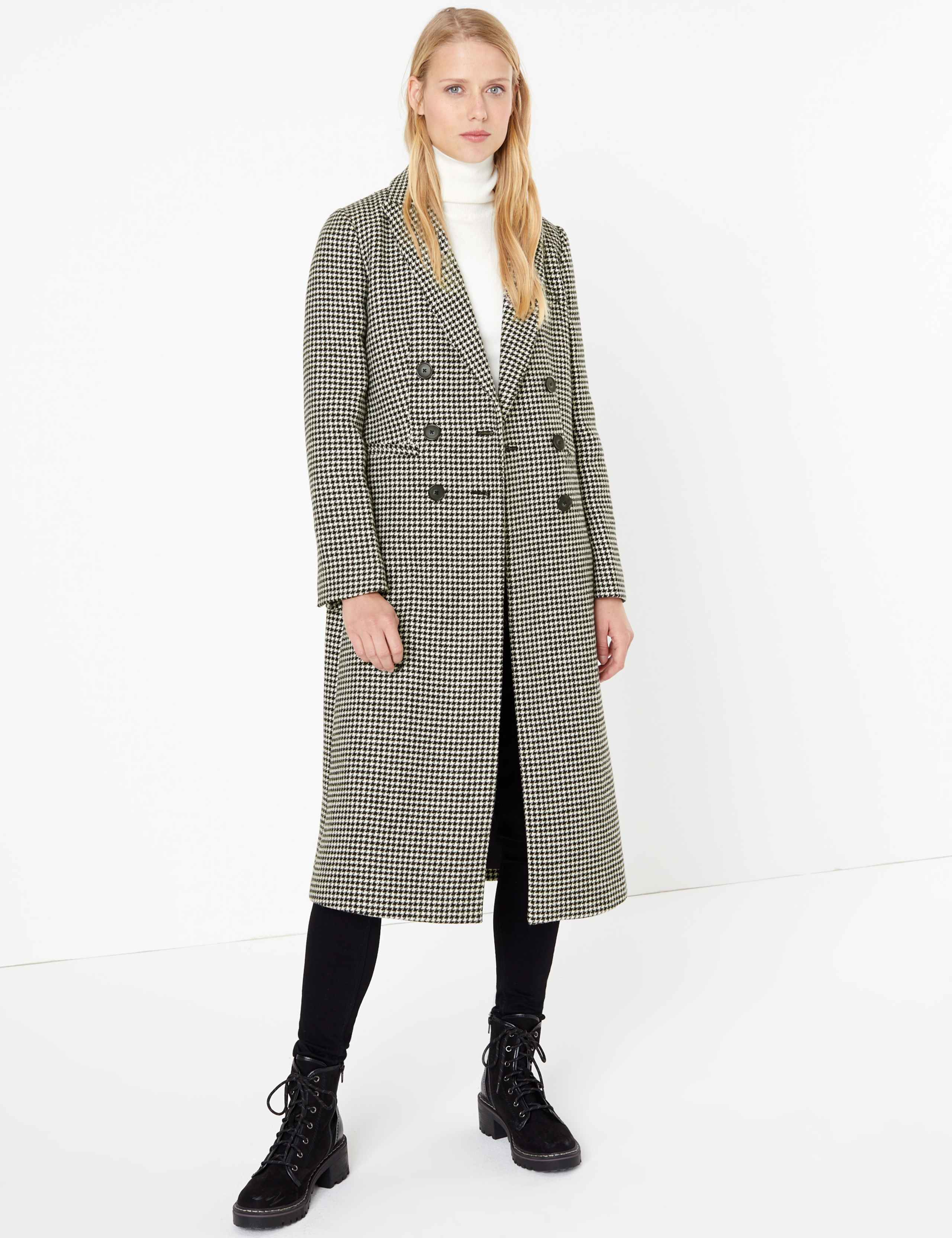 Wool Blend Dogtooth Print Overcoat 1 of 5