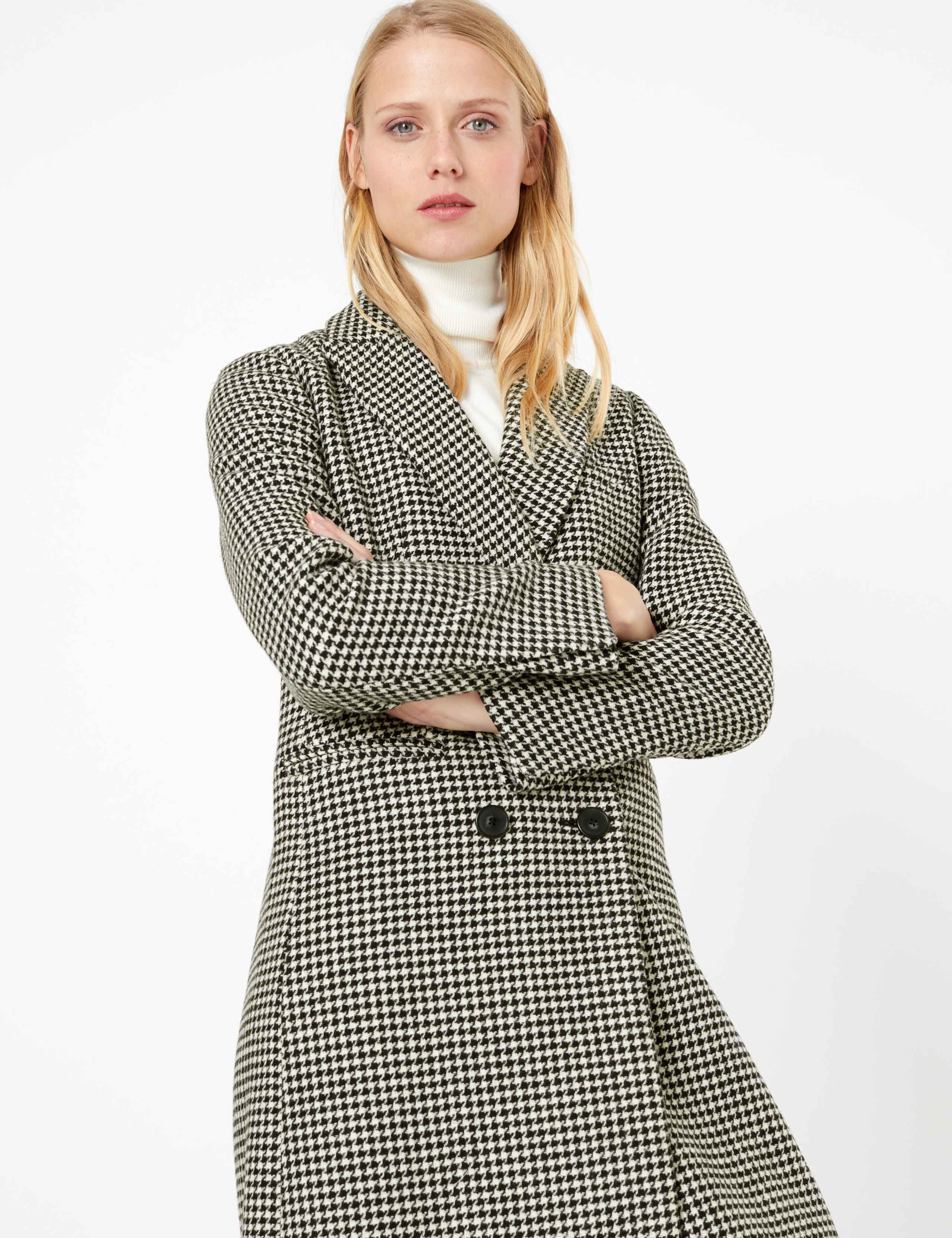 Wool Blend Dogtooth Print Overcoat 3 of 5