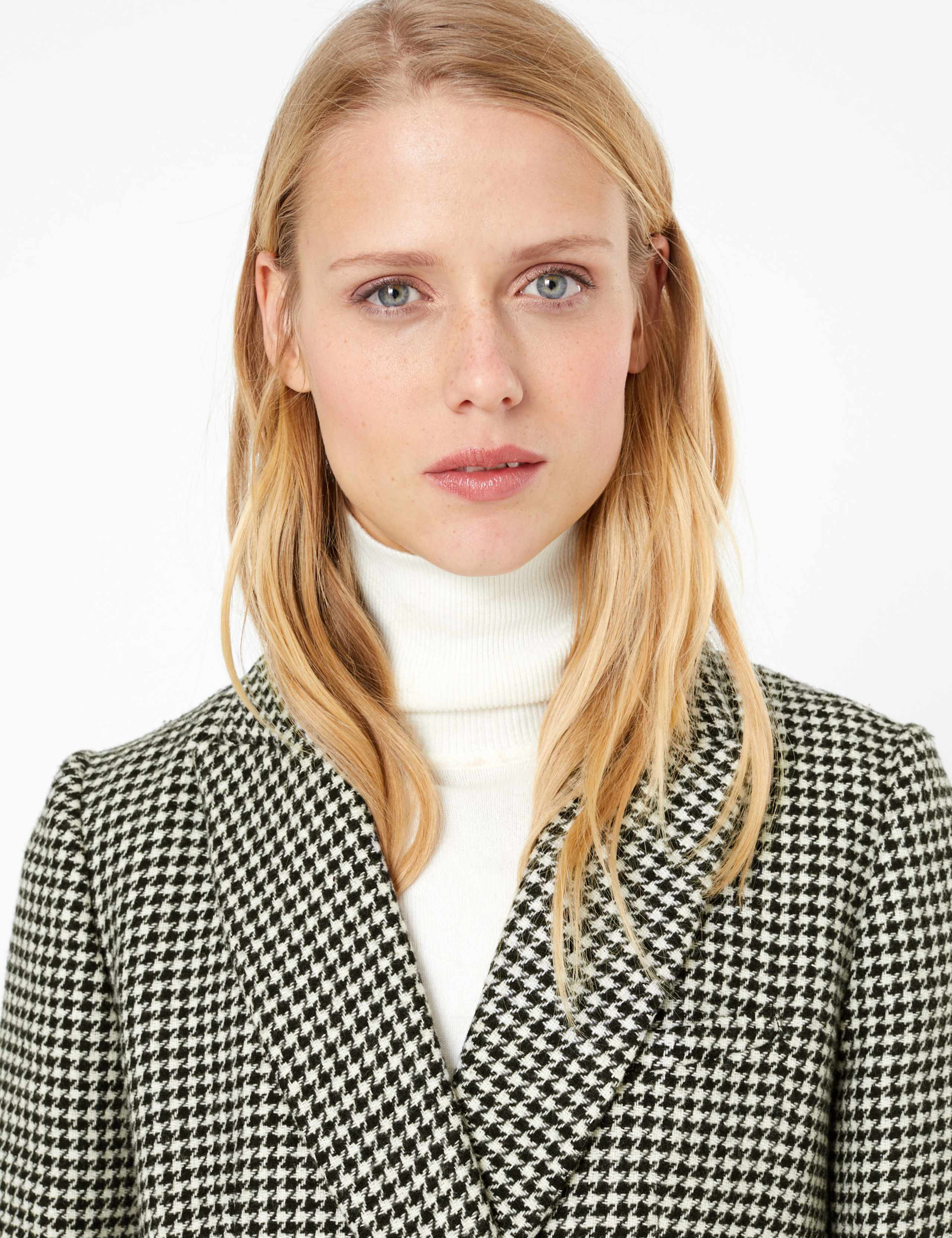 Wool Blend Dogtooth Print Overcoat 5 of 5