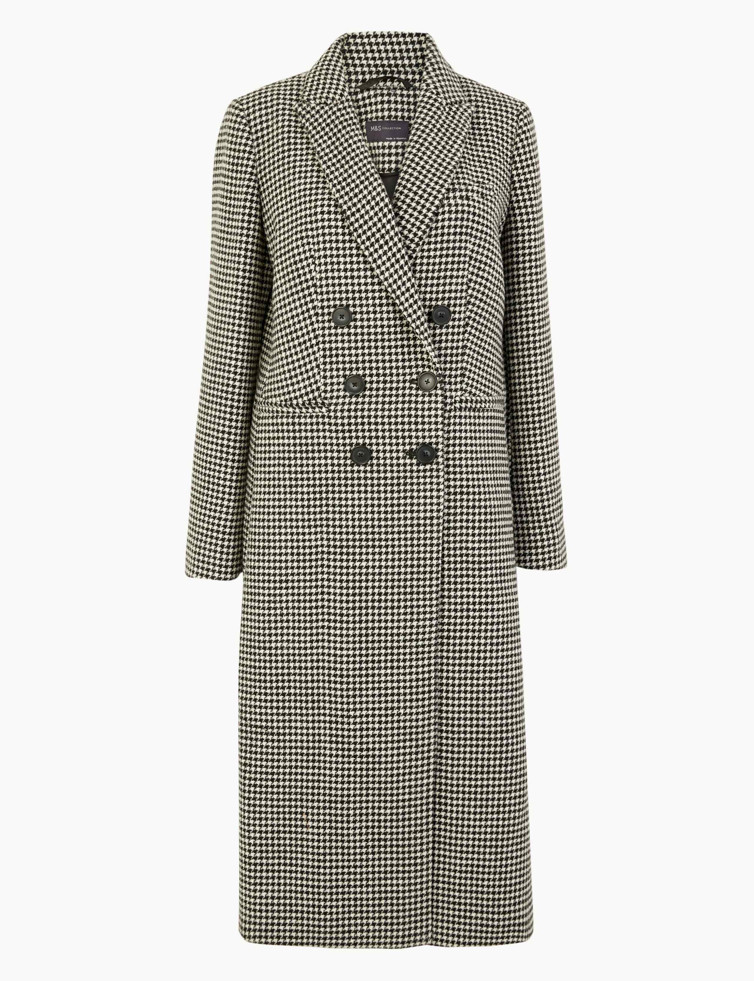 Wool Blend Dogtooth Print Overcoat 2 of 5