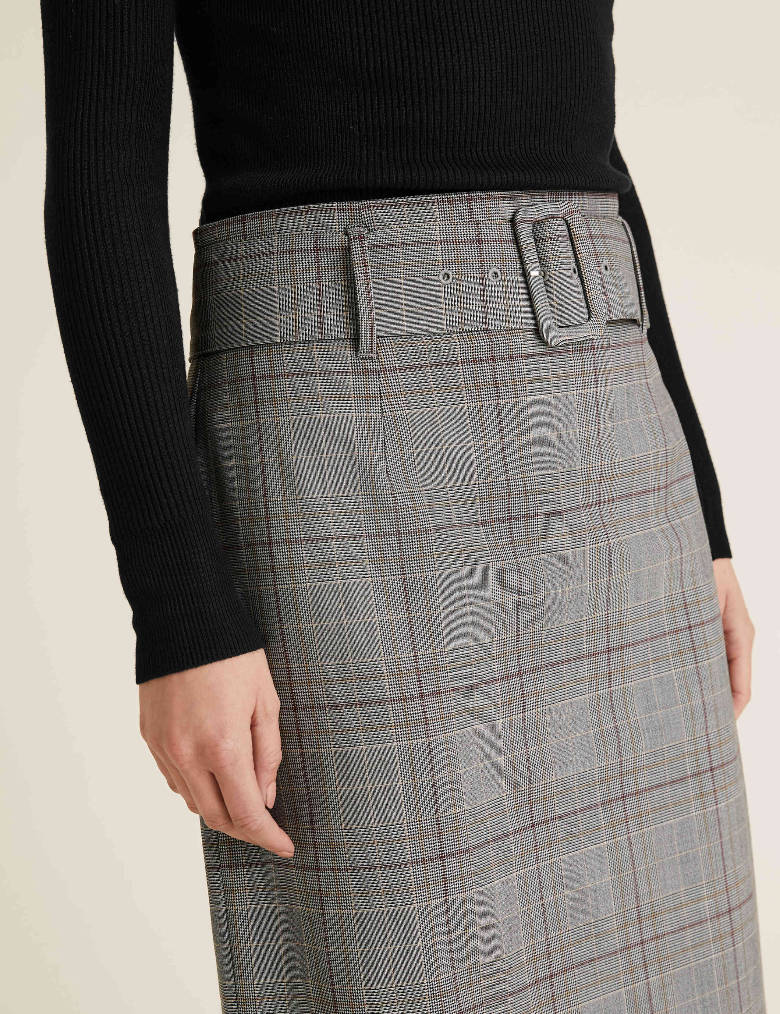 Checked Belted Knee Length Pencil Skirt 5 of 5
