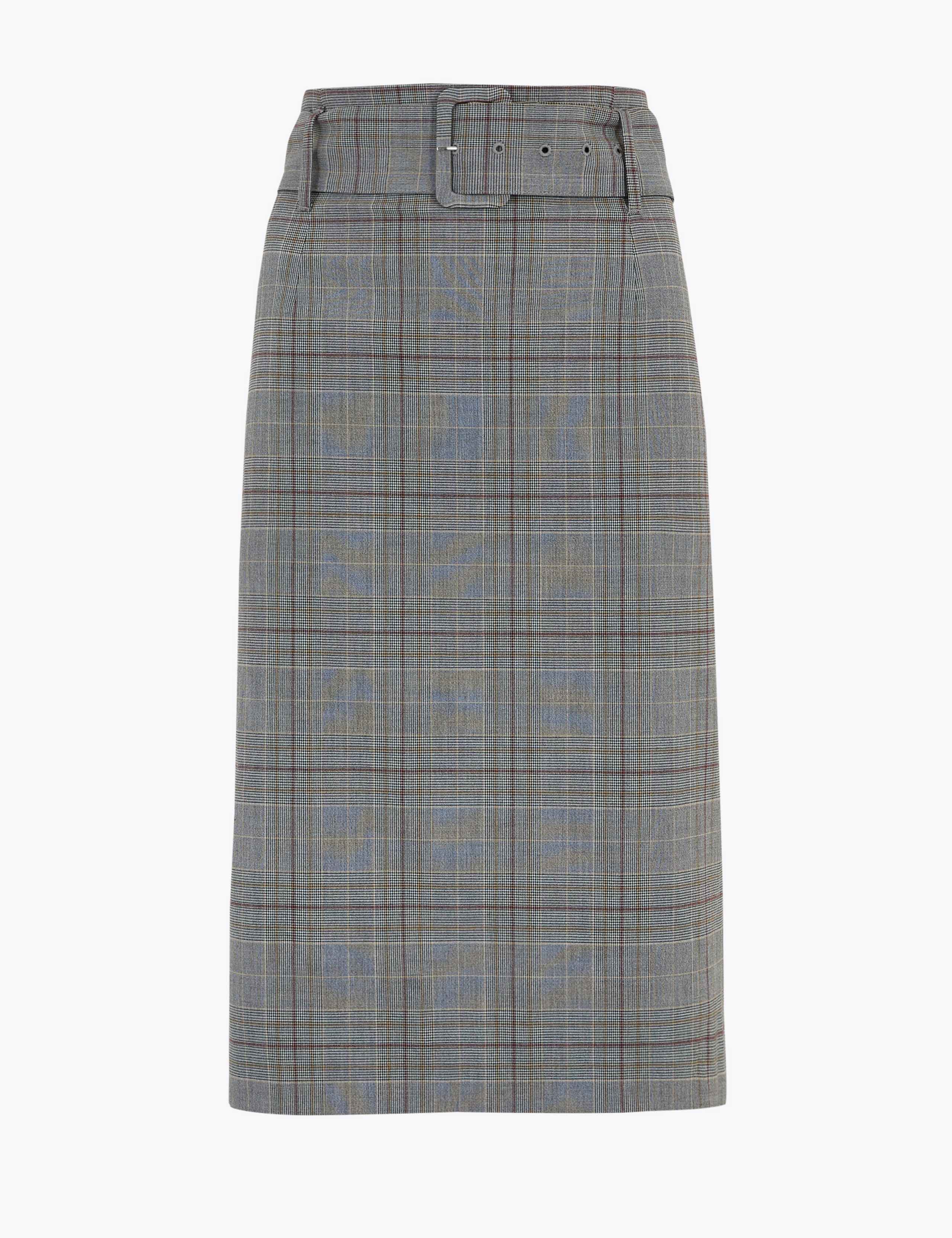 Checked Belted Knee Length Pencil Skirt 2 of 5