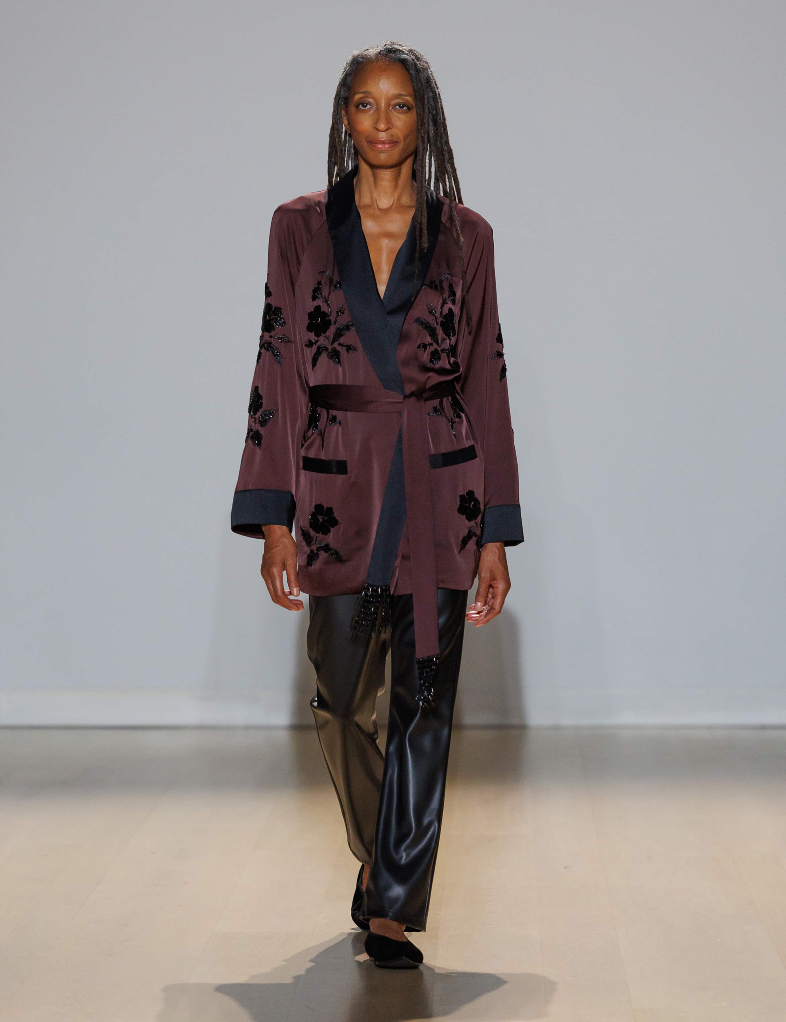 Embellished Shawl Collar Satin  Kimono Jacket 1 of 6