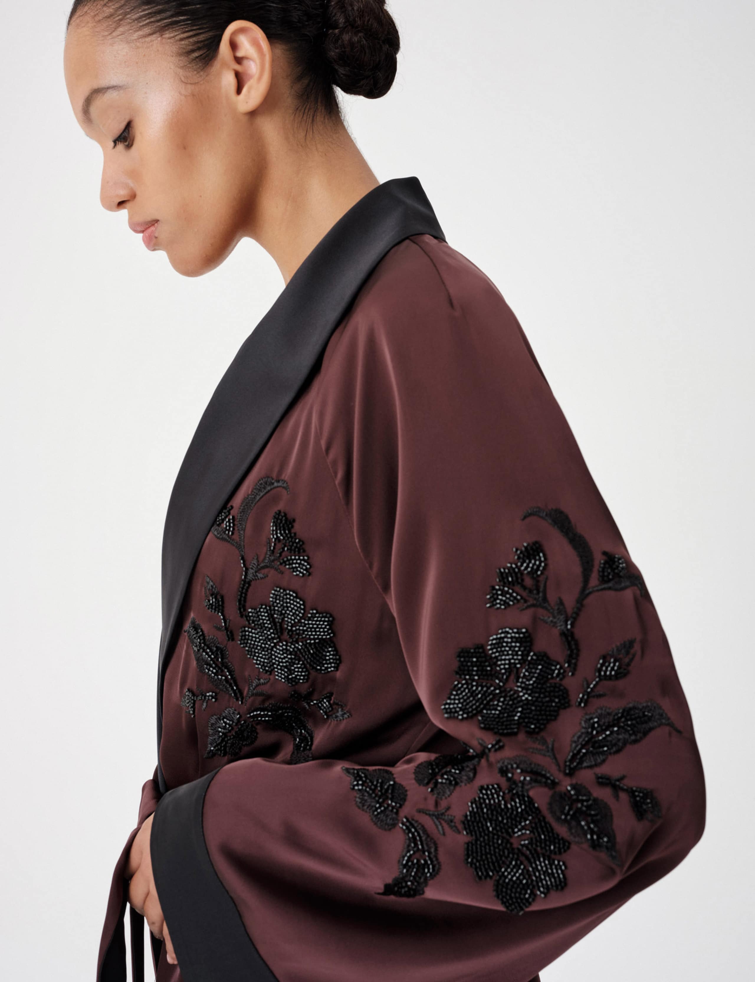 Satin Embellished Belted Longline Kimono Jacket 4 of 5