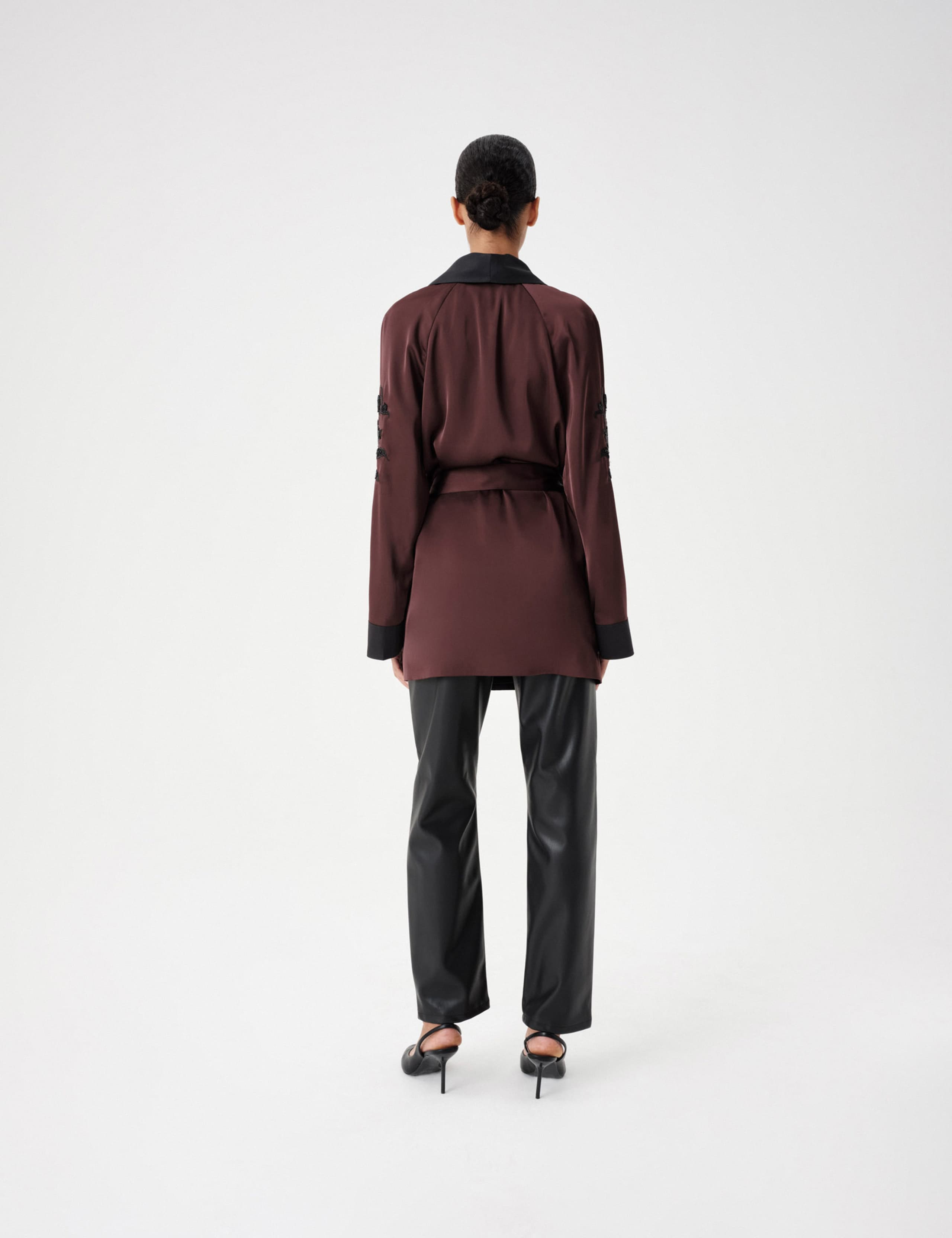 Embellished Shawl Collar Satin  Kimono Jacket 6 of 6