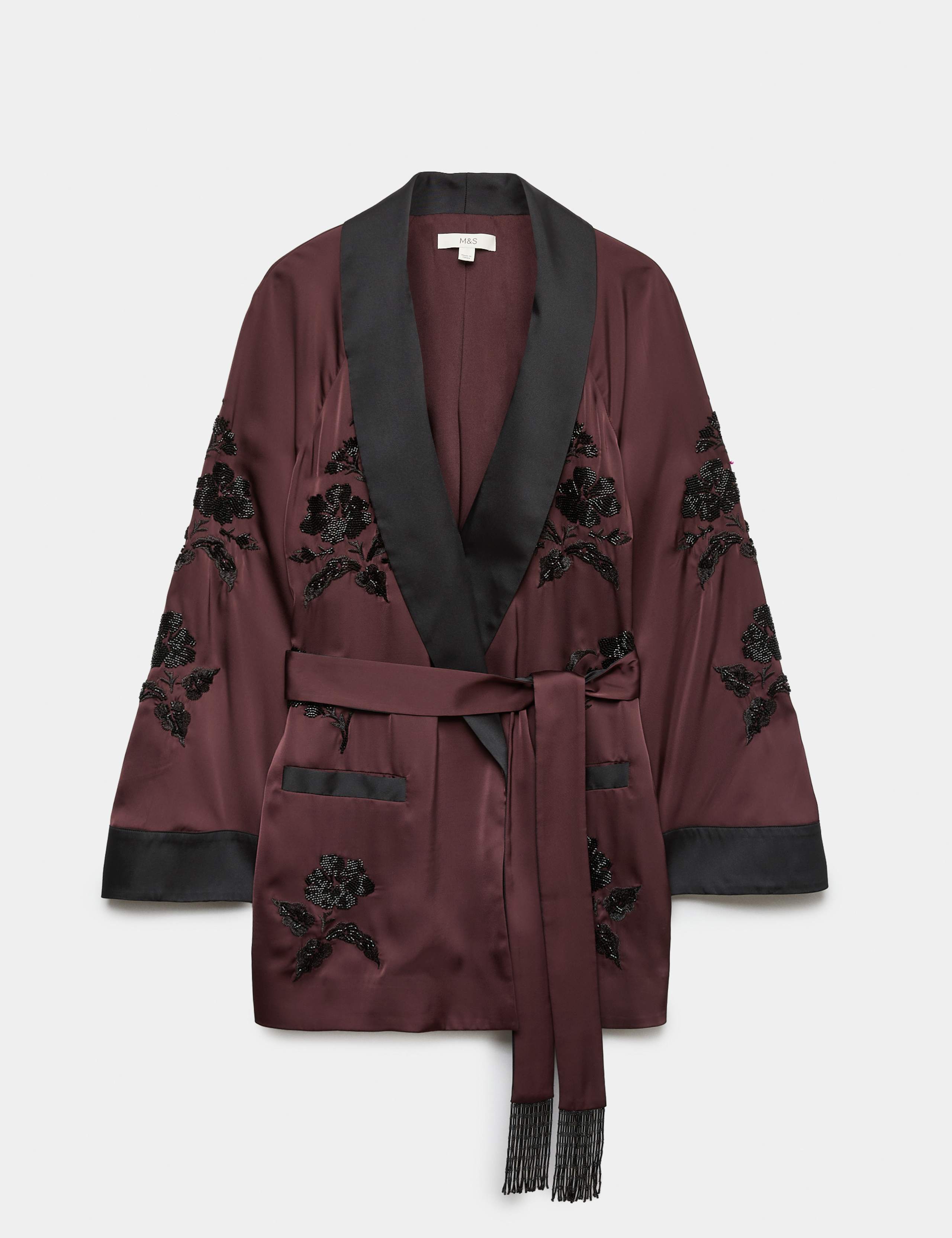 Satin Embellished Belted Longline Kimono Jacket 2 of 5
