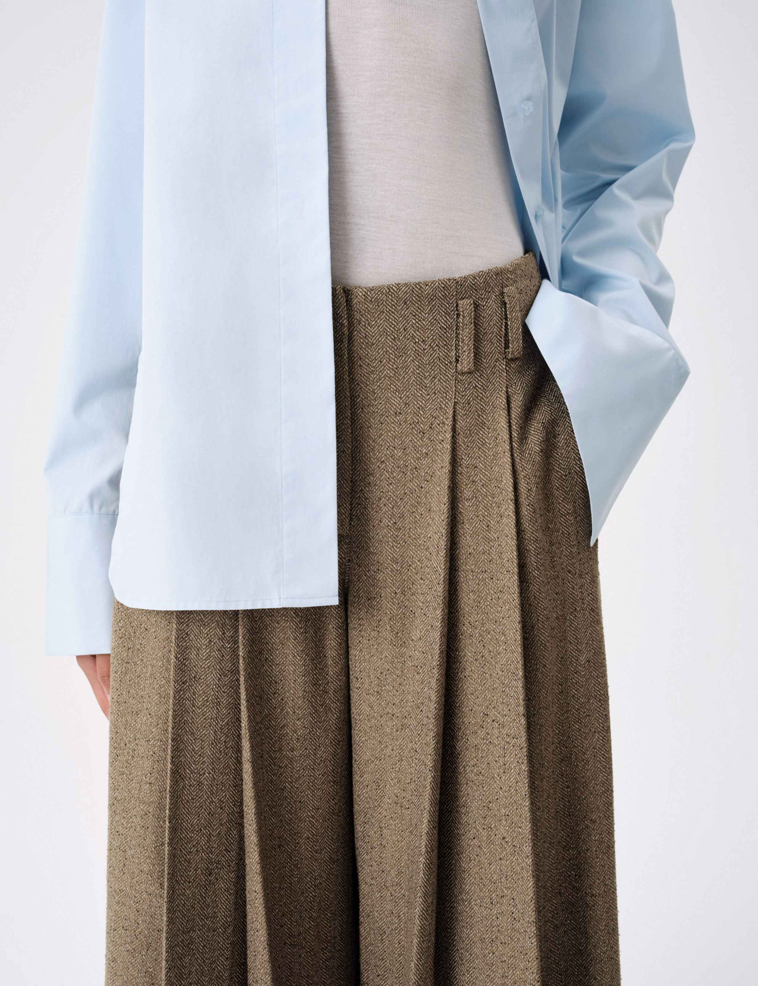 Tweed Herringbone Pleated Wide Leg Trousers 4 of 7