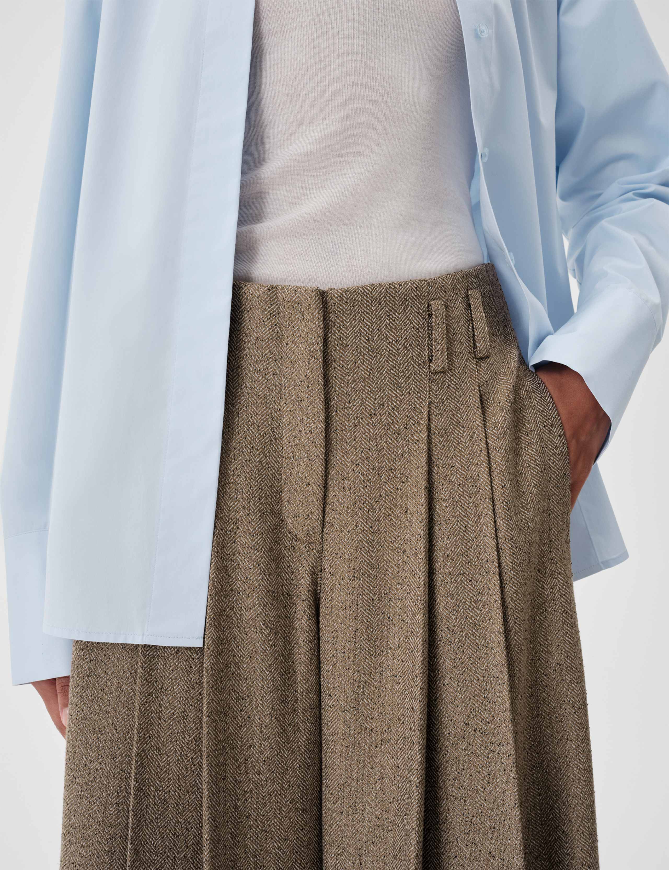 Tweed Herringbone Pleated Wide Leg Trousers 5 of 7