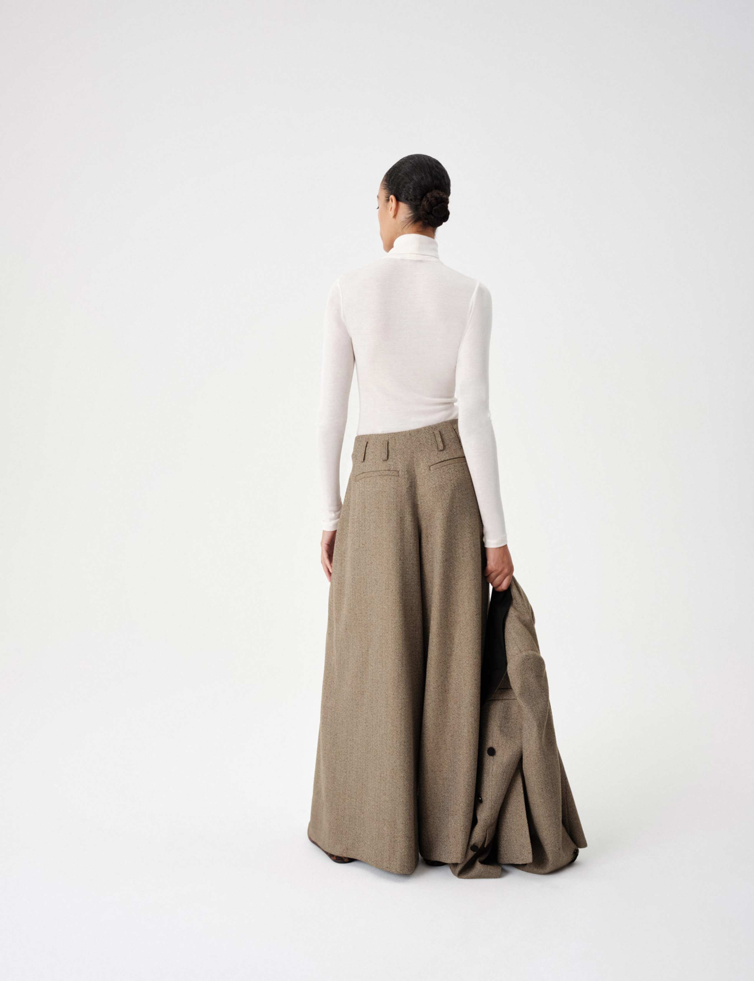 Tweed Herringbone Pleated Wide Leg Trousers 6 of 7