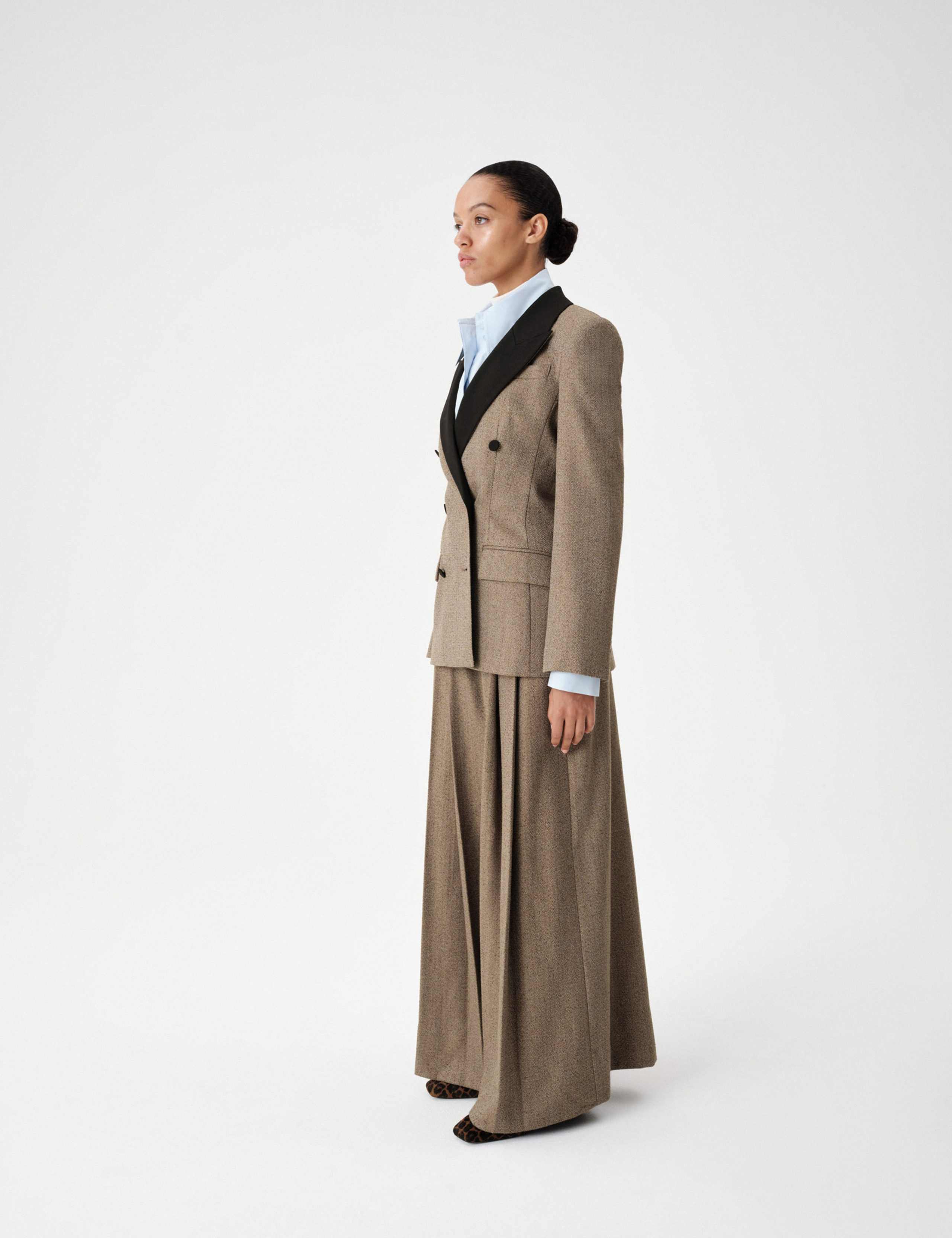 Tweed Herringbone Pleated Wide Leg Trousers 7 of 7