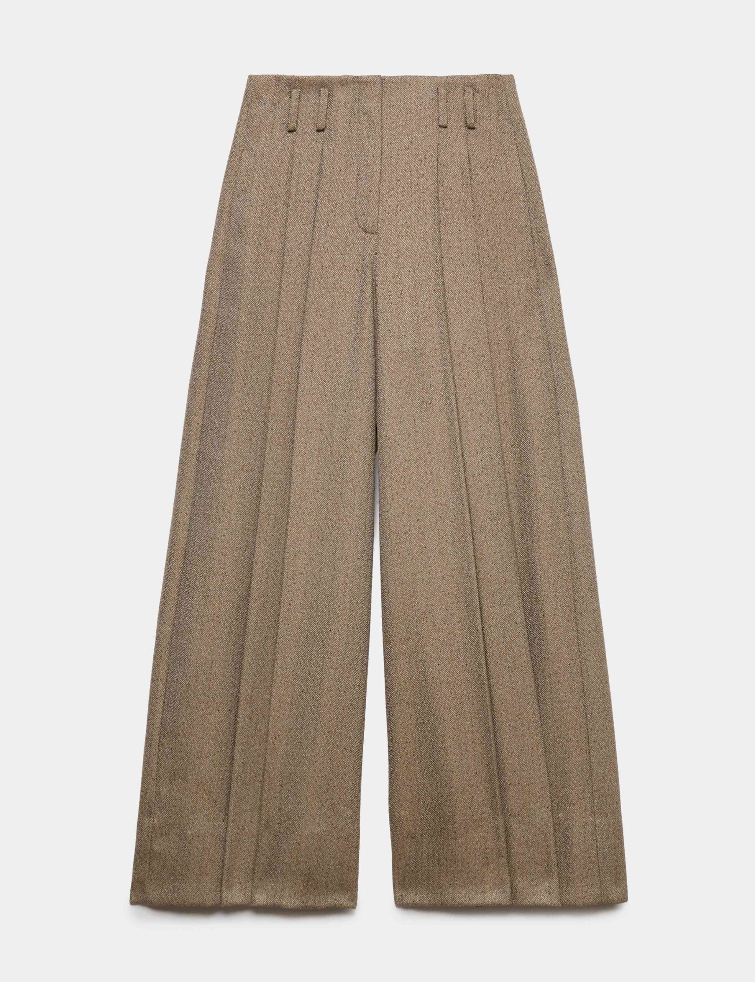 Tweed Herringbone Pleated Wide Leg Trousers 2 of 7
