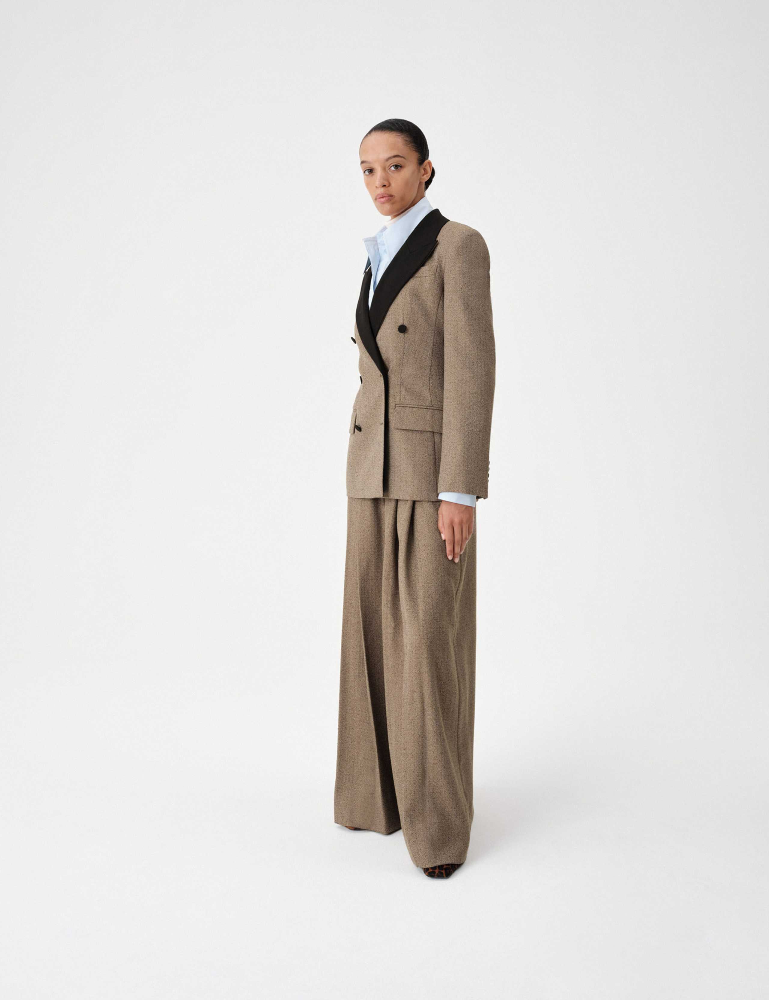 Tweed Fitted Herringbone Contrast Double Breasted Fitted Jacket 3 of 5