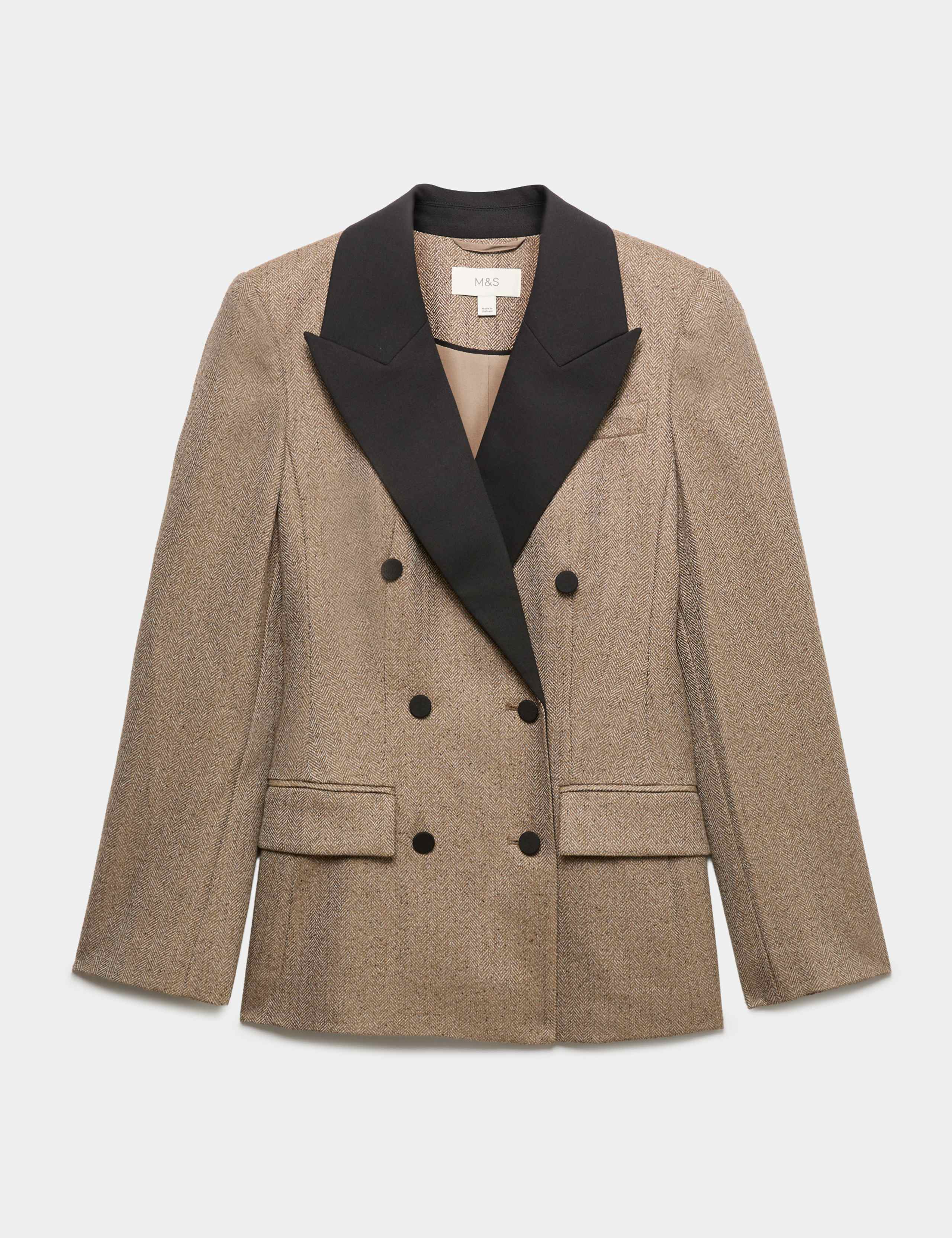 Tweed Fitted Herringbone Contrast Double Breasted Fitted Jacket 2 of 5