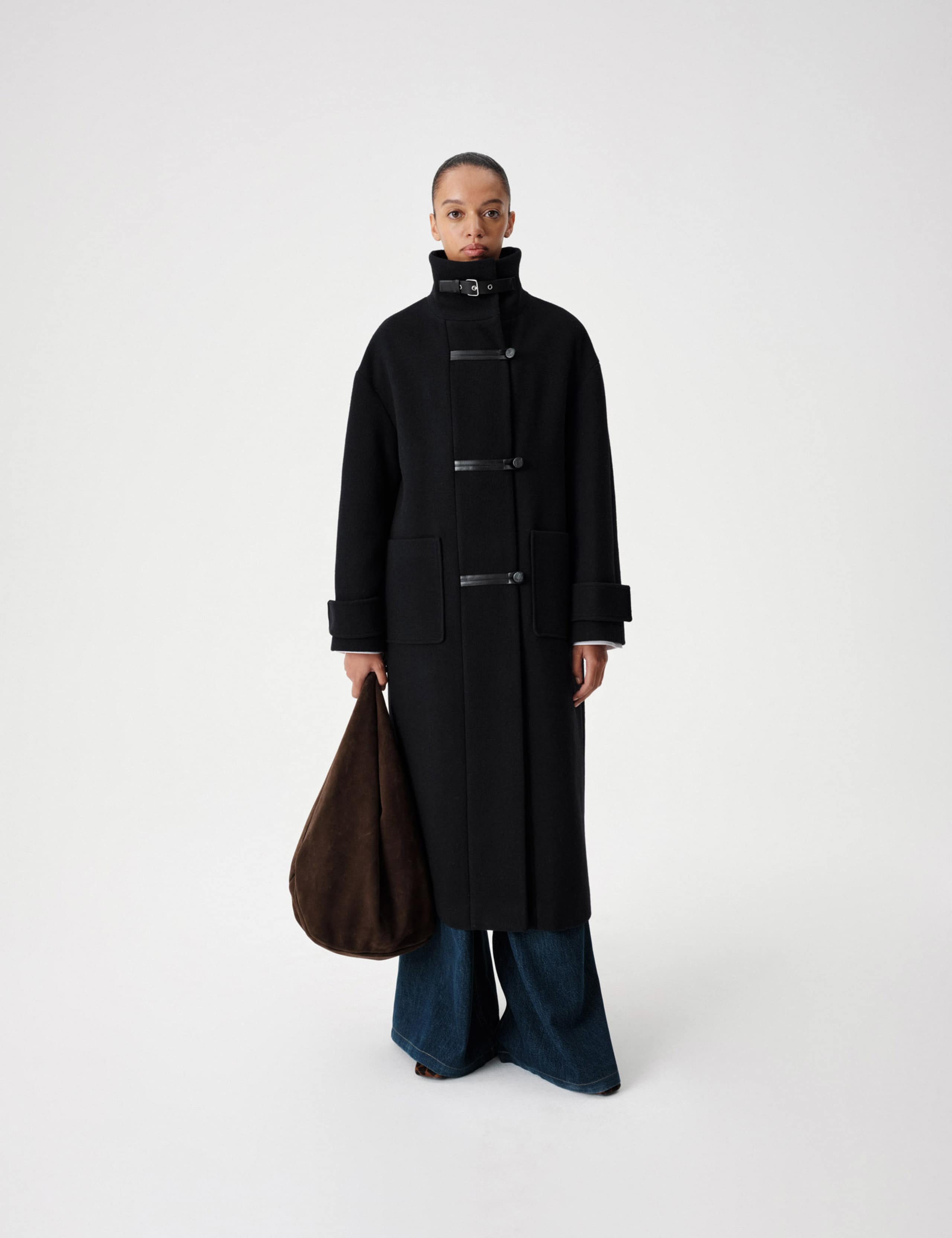 Funnel Neck PU Trim Longline Coat 3 of 8