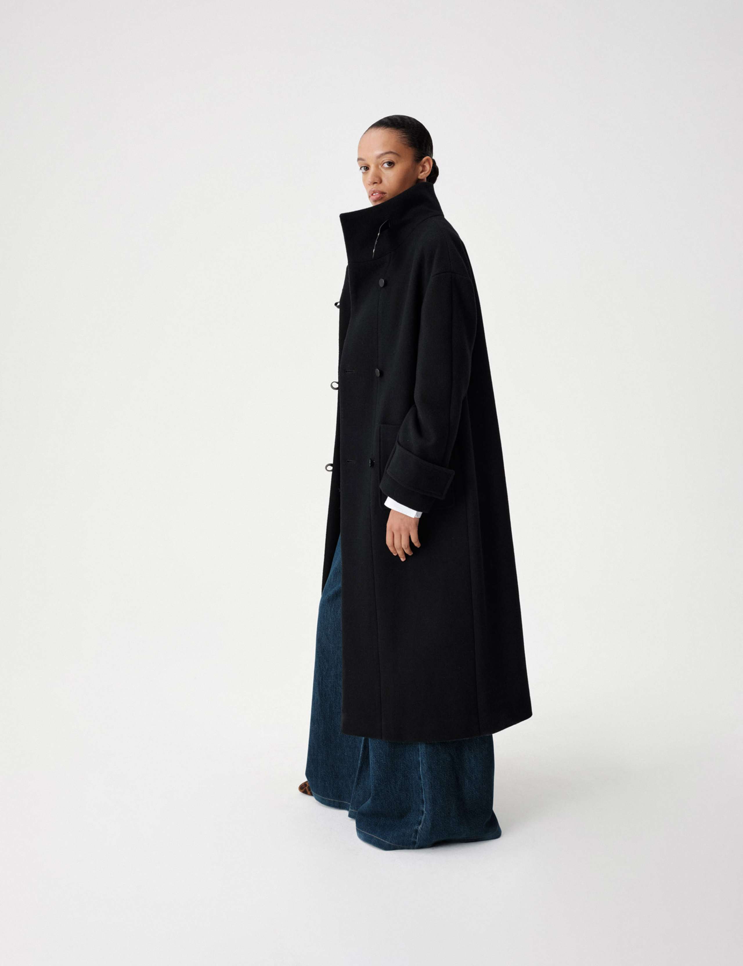 Funnel Neck PU Trim Longline Coat 4 of 8