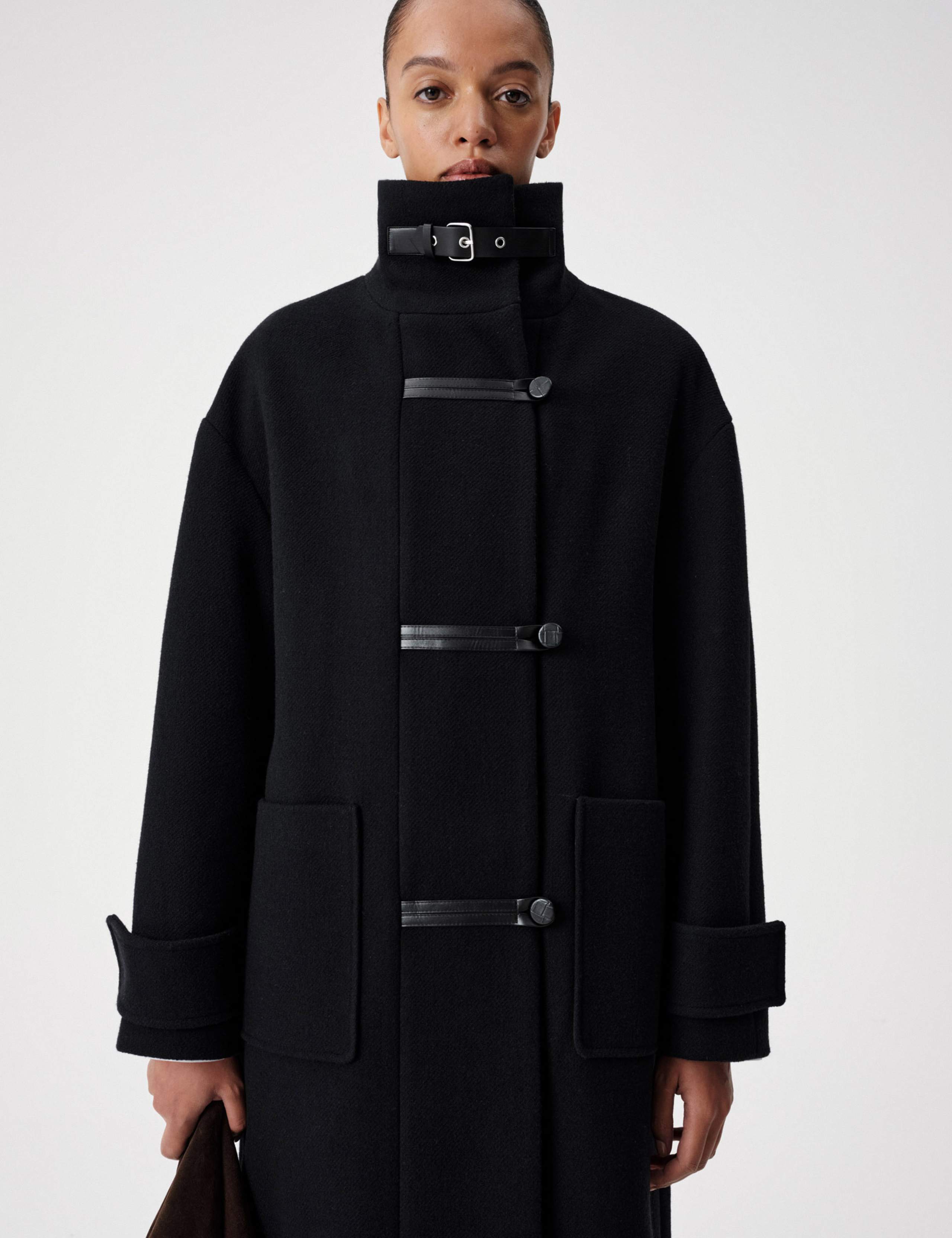 Funnel Neck PU Trim Longline Coat 6 of 8