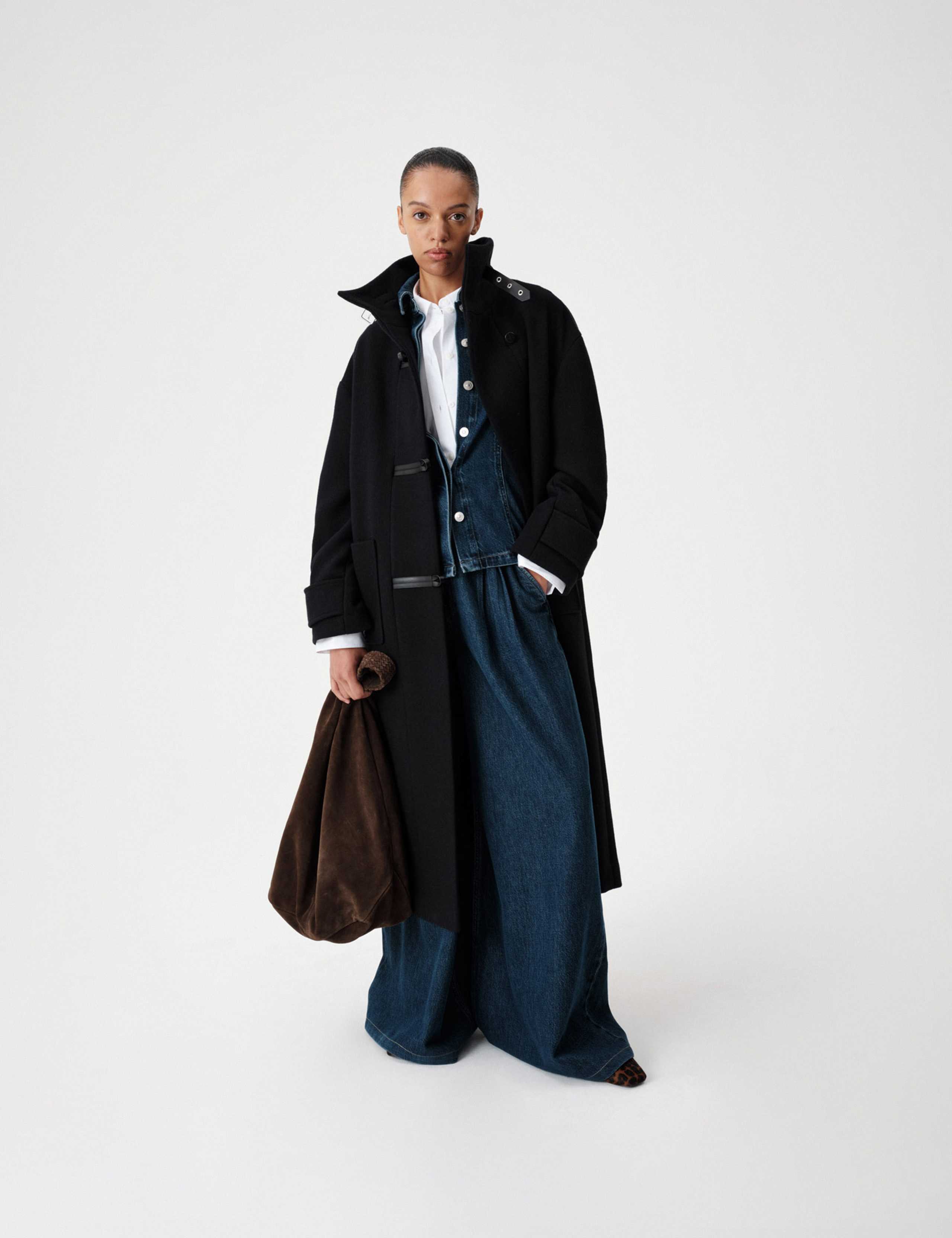 Funnel Neck PU Trim Longline Coat 7 of 8