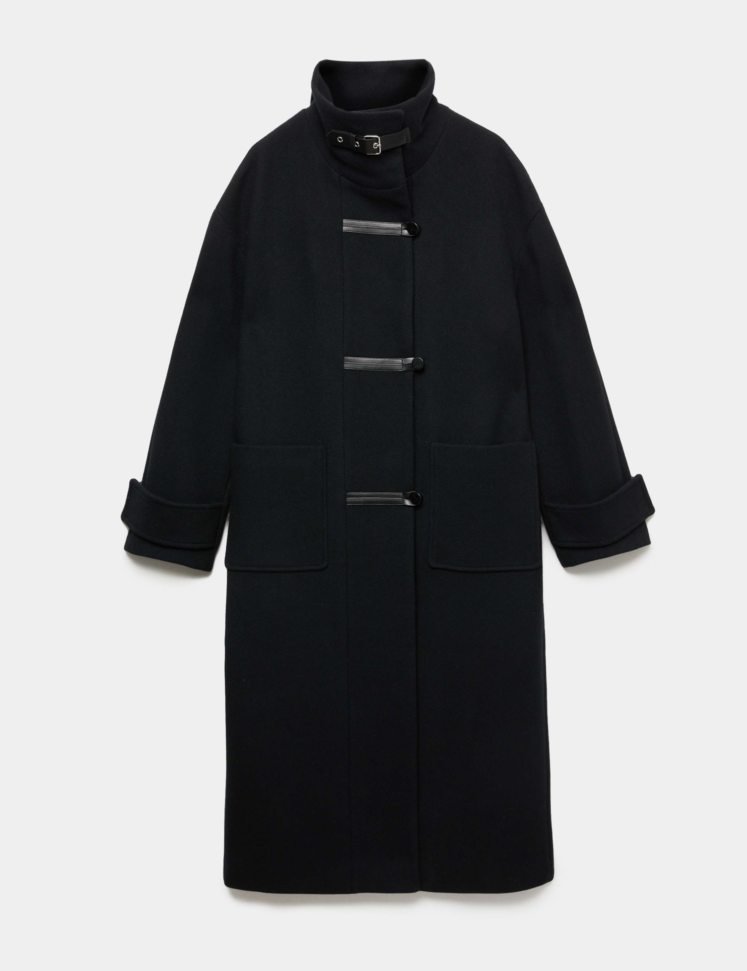 Funnel Neck PU Trim Longline Coat 2 of 8