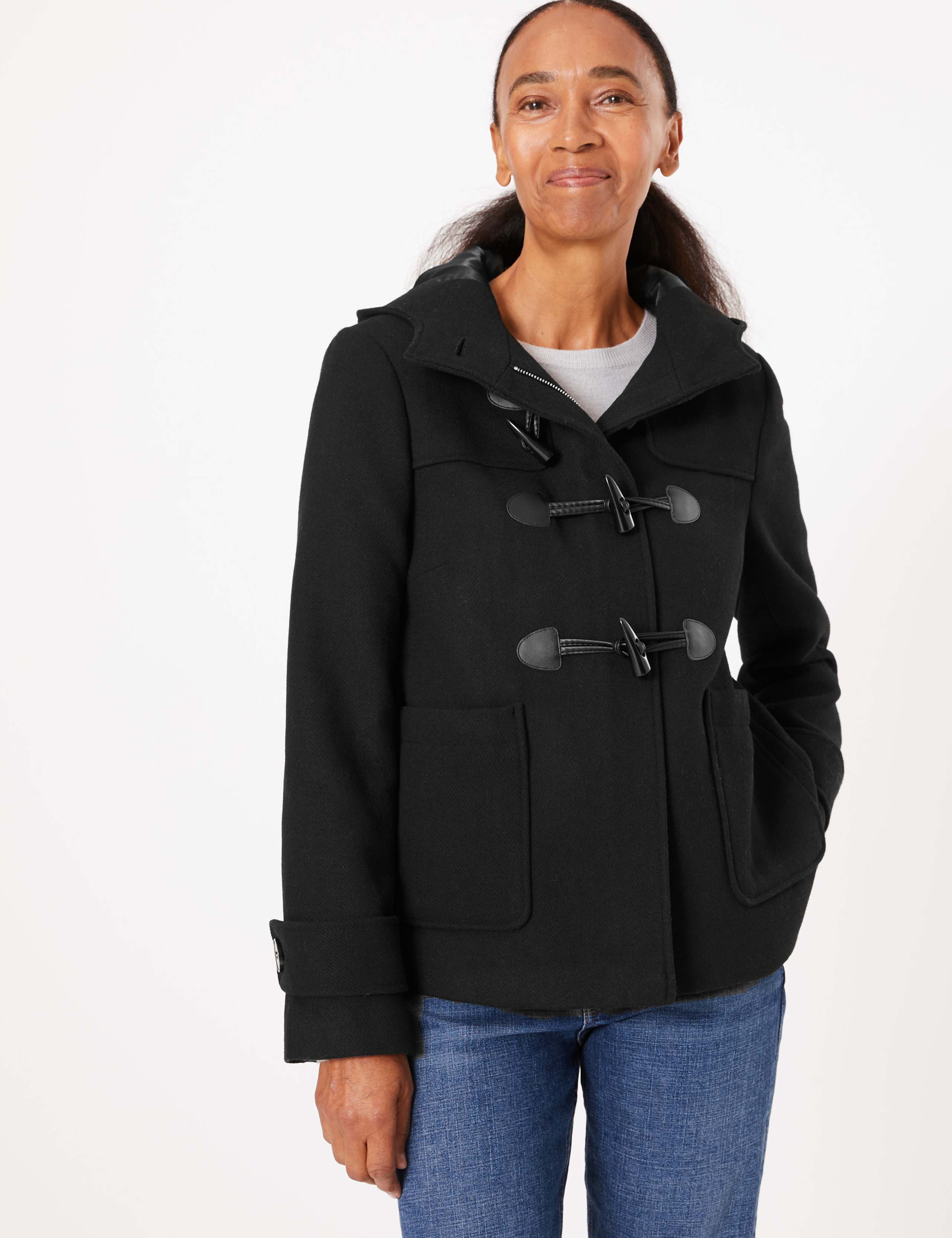 【THE MOZZ】Boucle Hood Duffle Short Coat Short duffle coat dark heather grey - Comptoir des Cotonniers