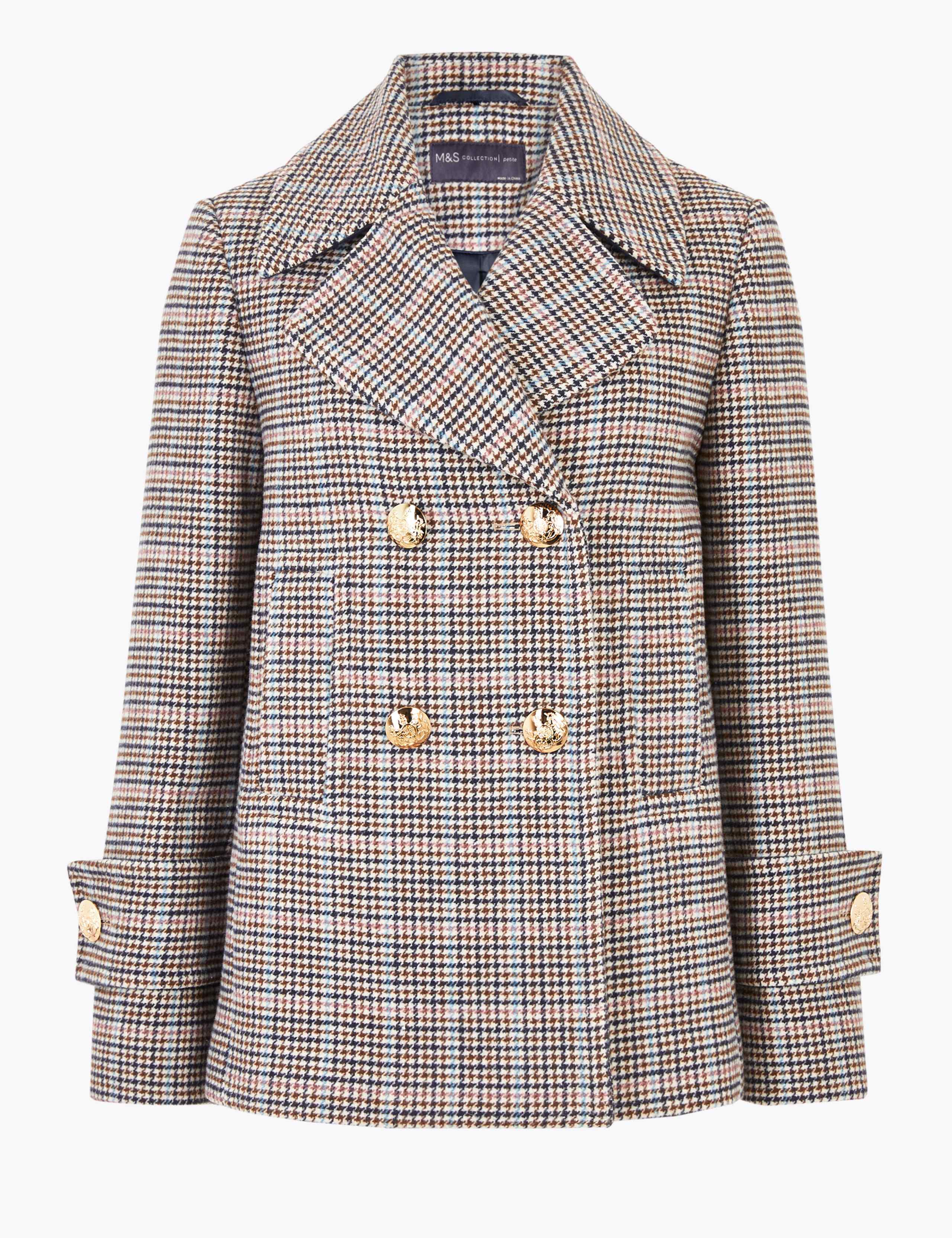 PETITE Checked Pea Coat with Wool 1 of 1