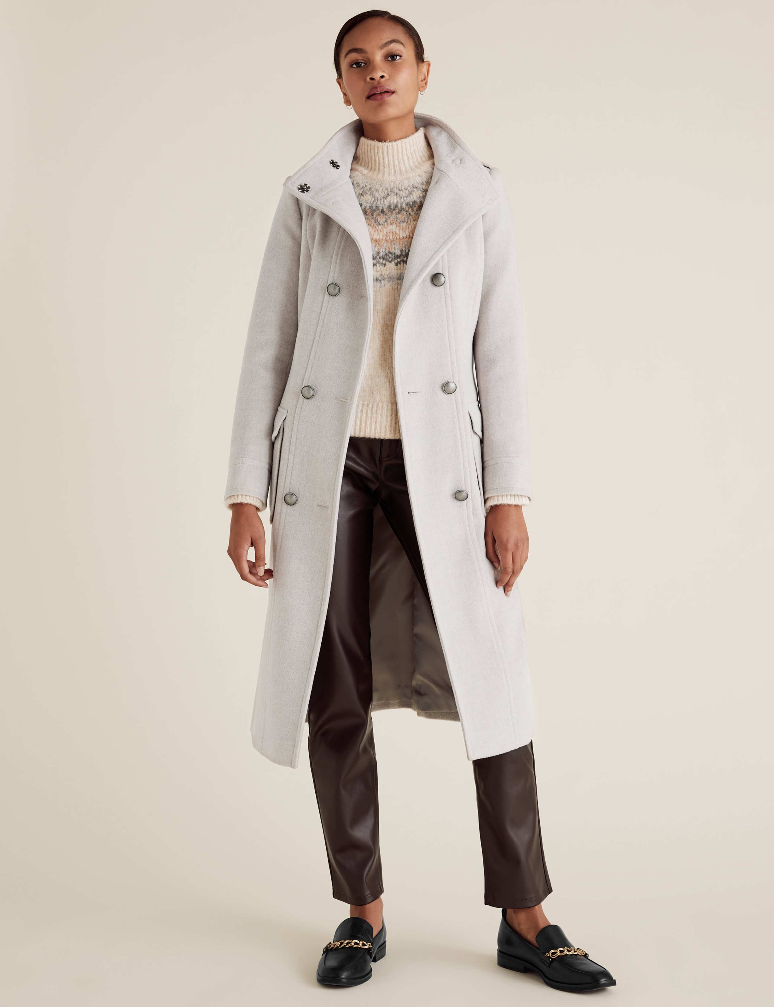 Belted Double Breasted Coat with Wool 1 of 6