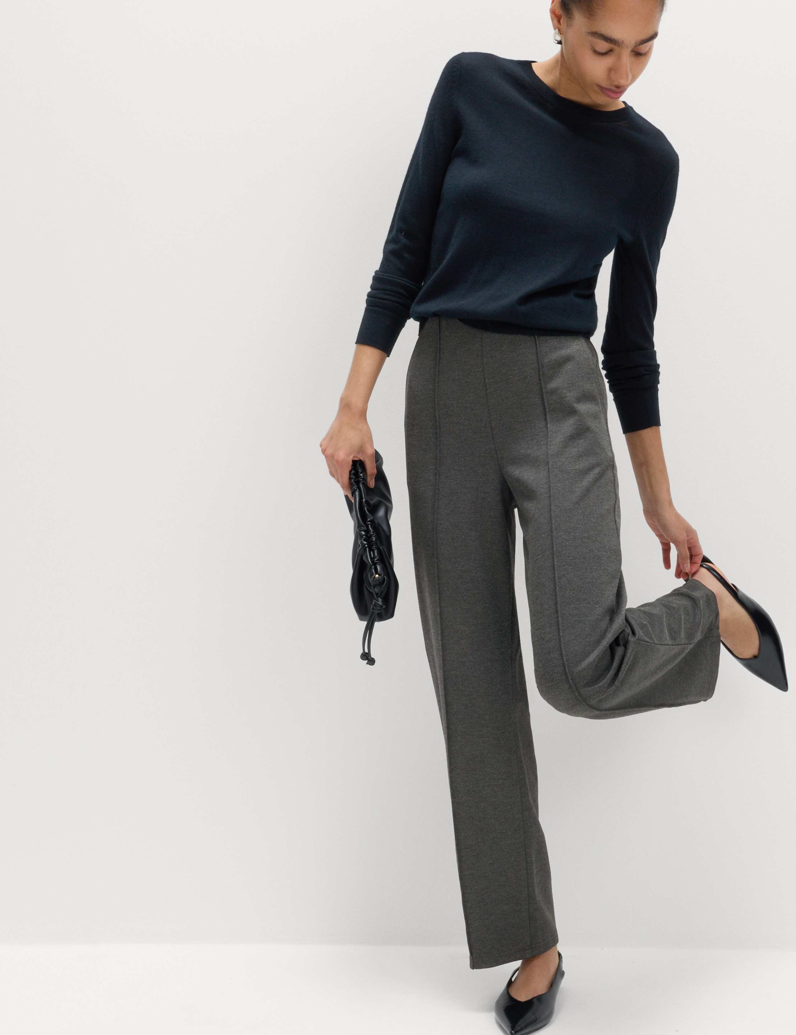 Jersey Twill Straight Leg Ankle Grazer Trousers 1 of 6