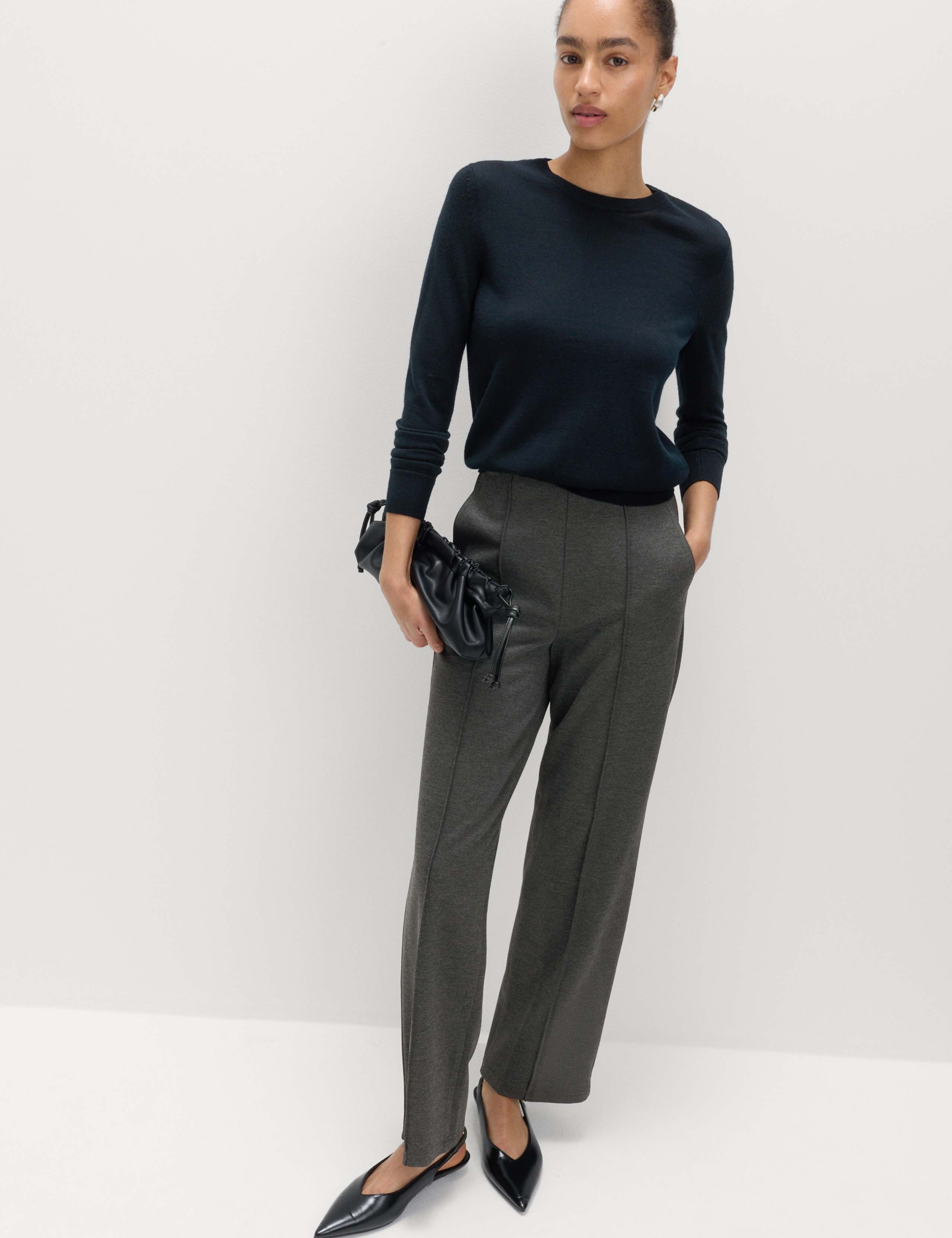 Jersey Twill Straight Leg Ankle Grazer Trousers 3 of 6