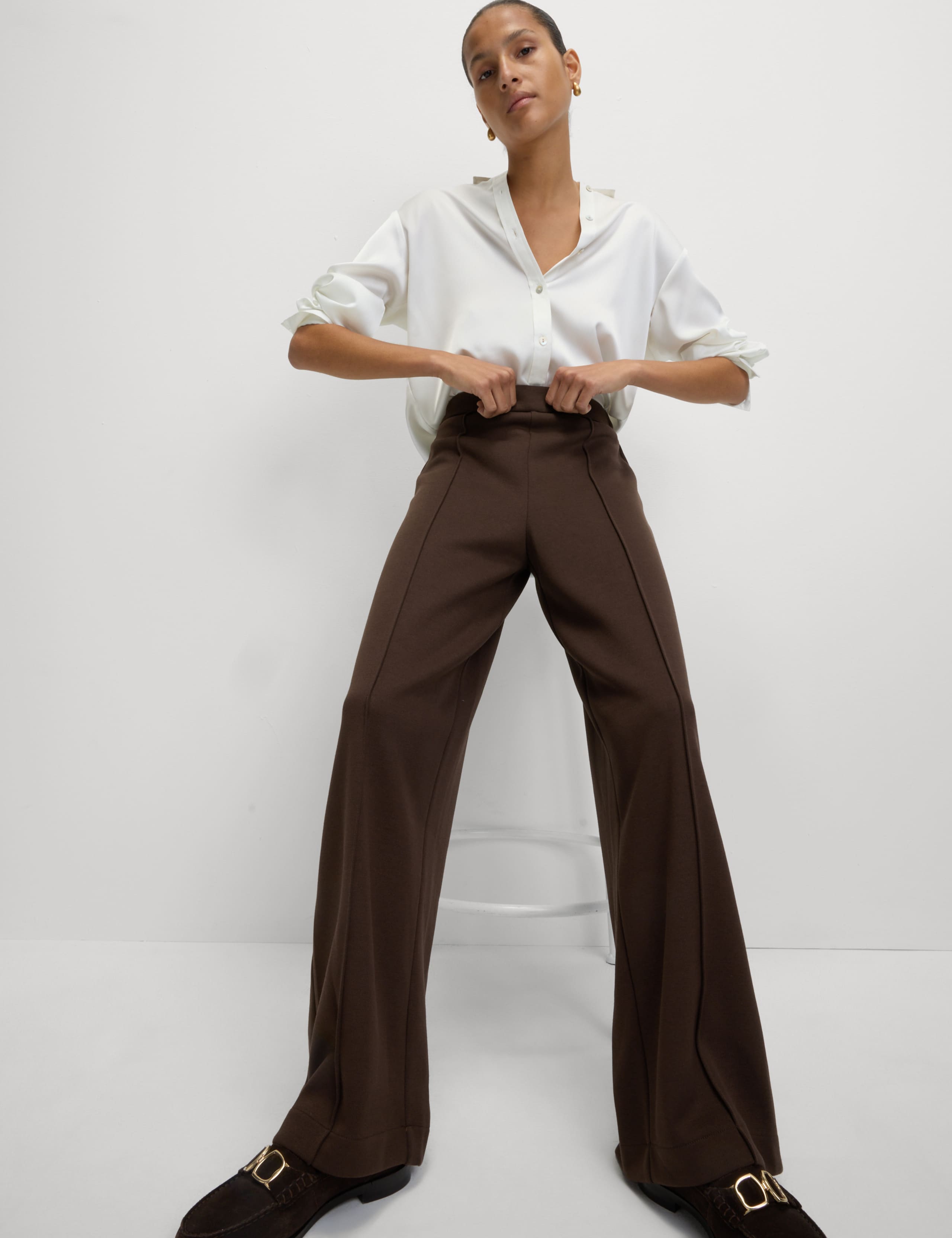 Jersey Elasticated Waist Wide Leg Trousers 1 of 5