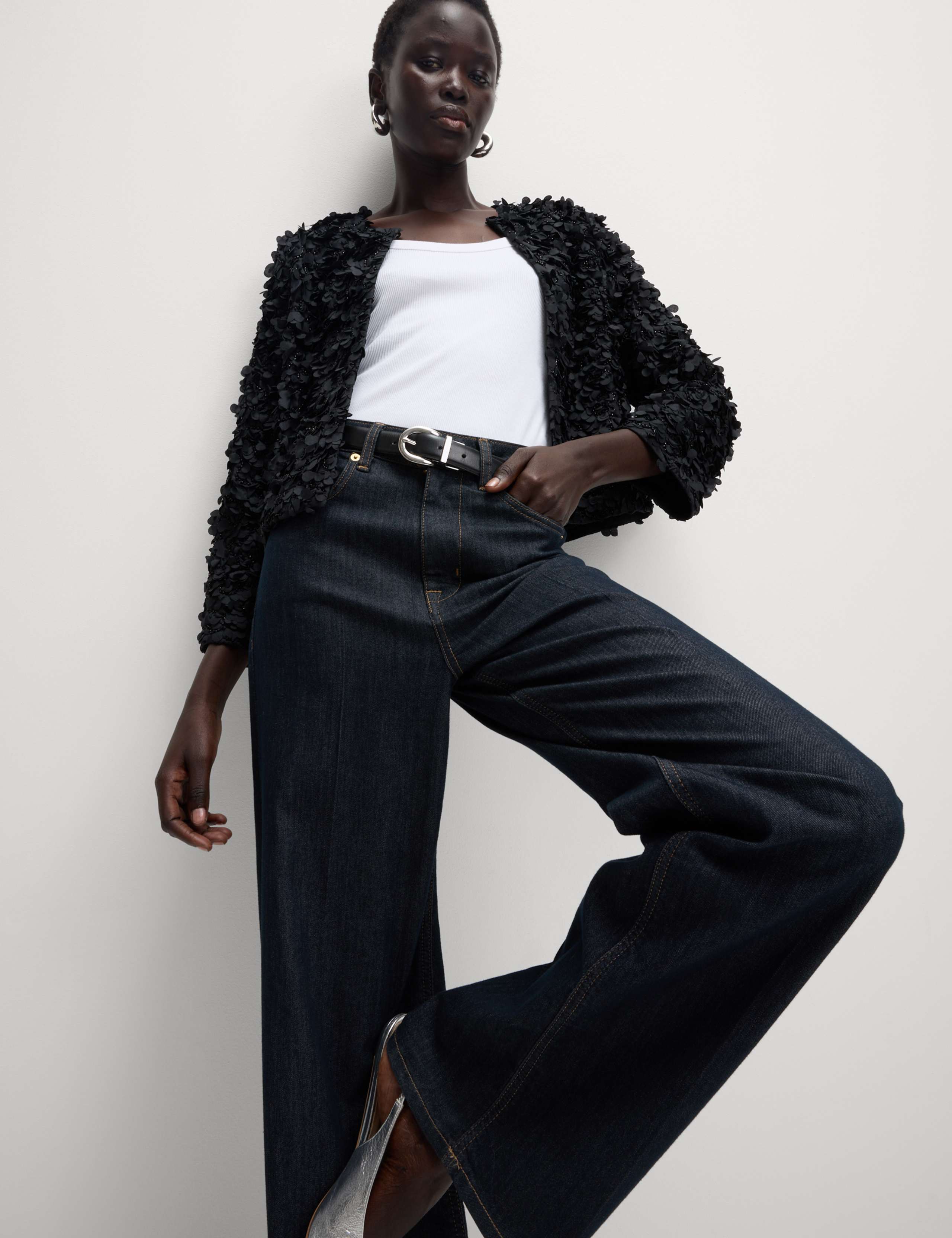 Mesh Textured Beaded Edge to Edge Jacket 6 of 7
