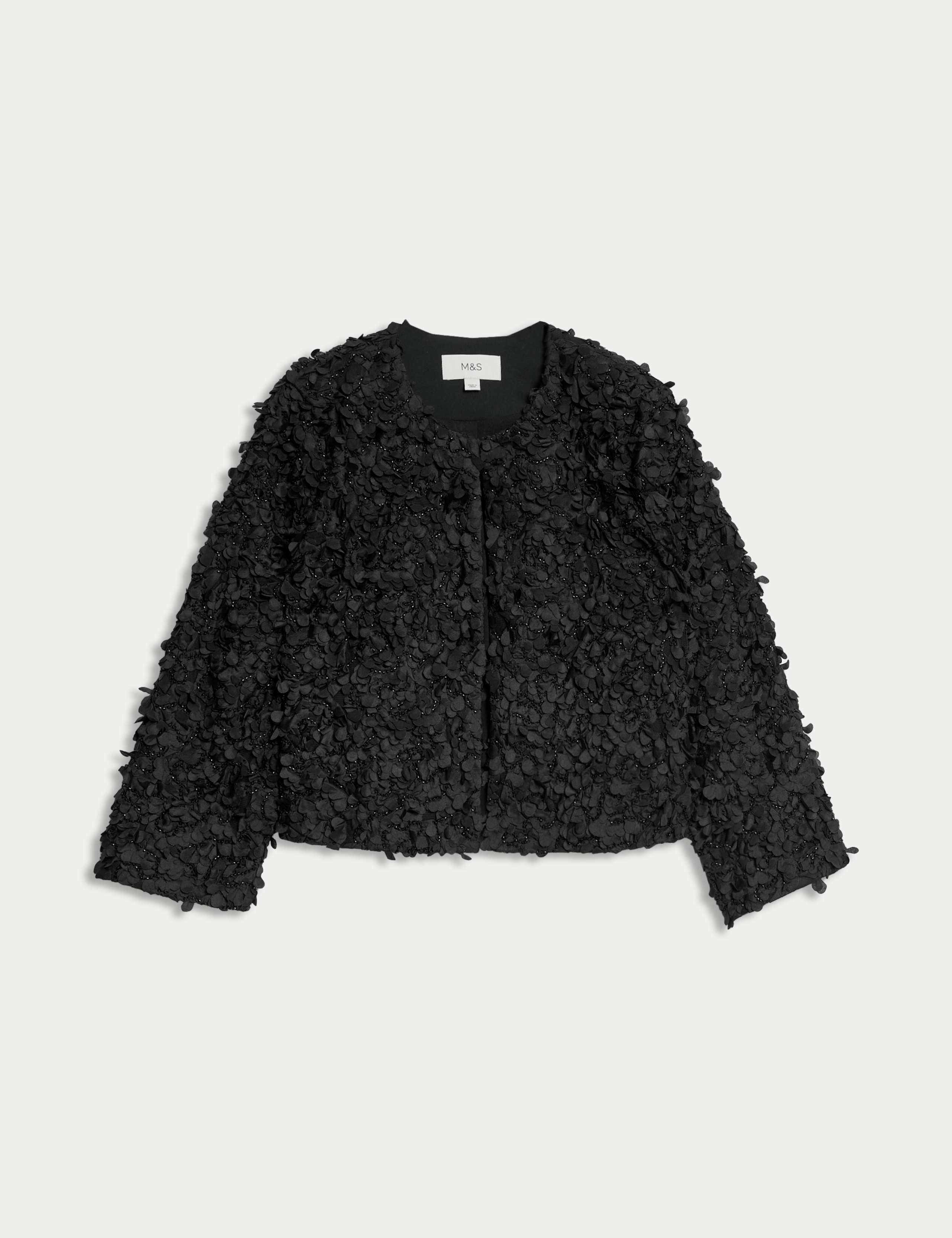 Mesh Textured Beaded Edge to Edge Jacket 2 of 7