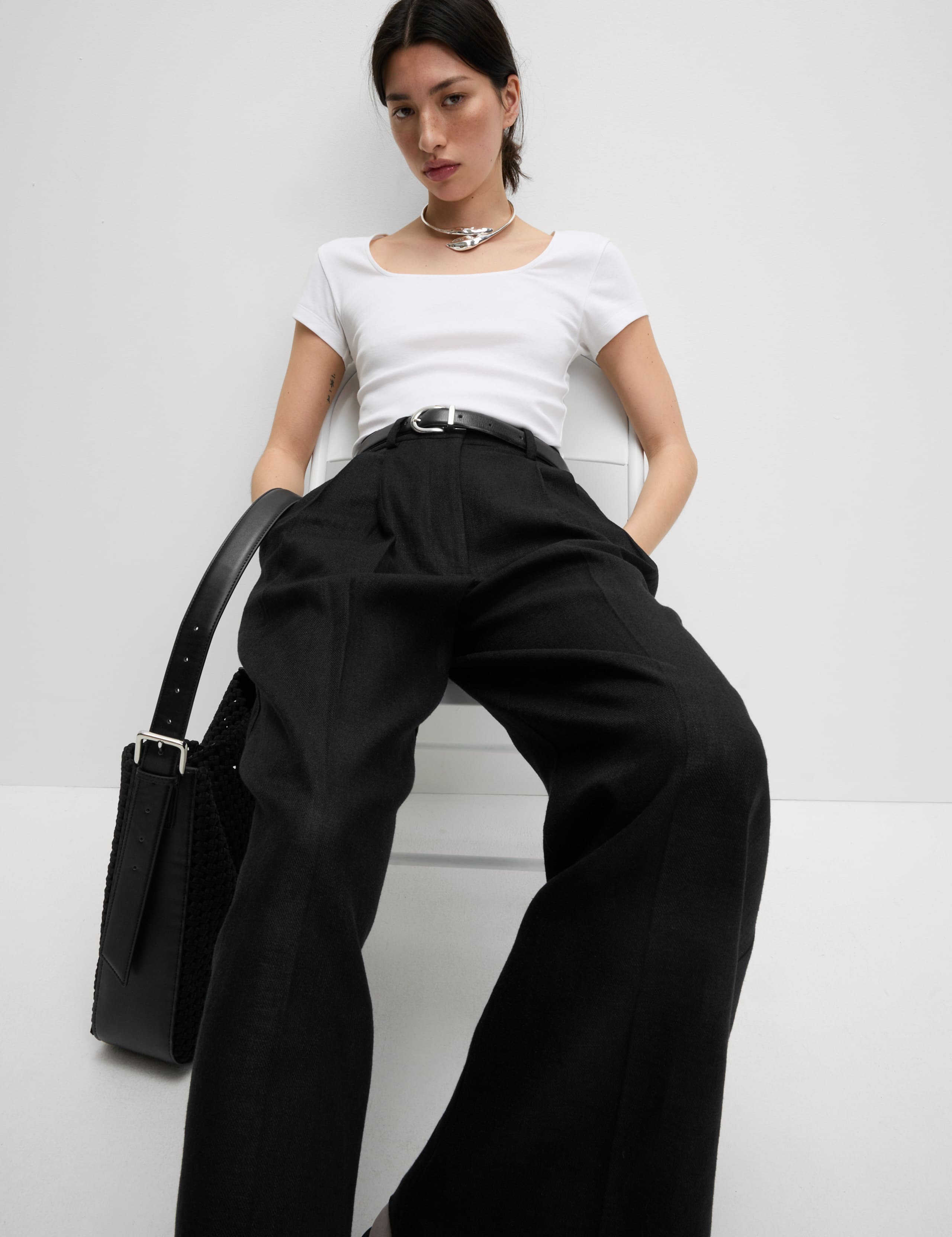 Linen Rich Twill Wide Leg Trousers 6 of 6