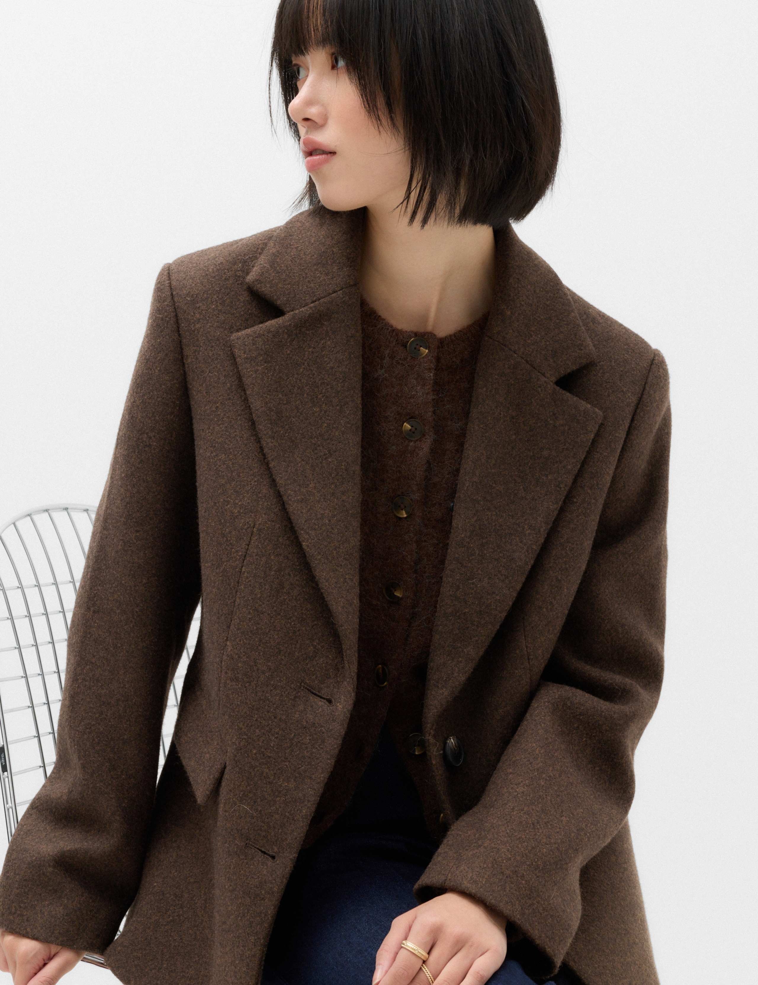 Faux Fur Trim Textured Blazer 5 of 6