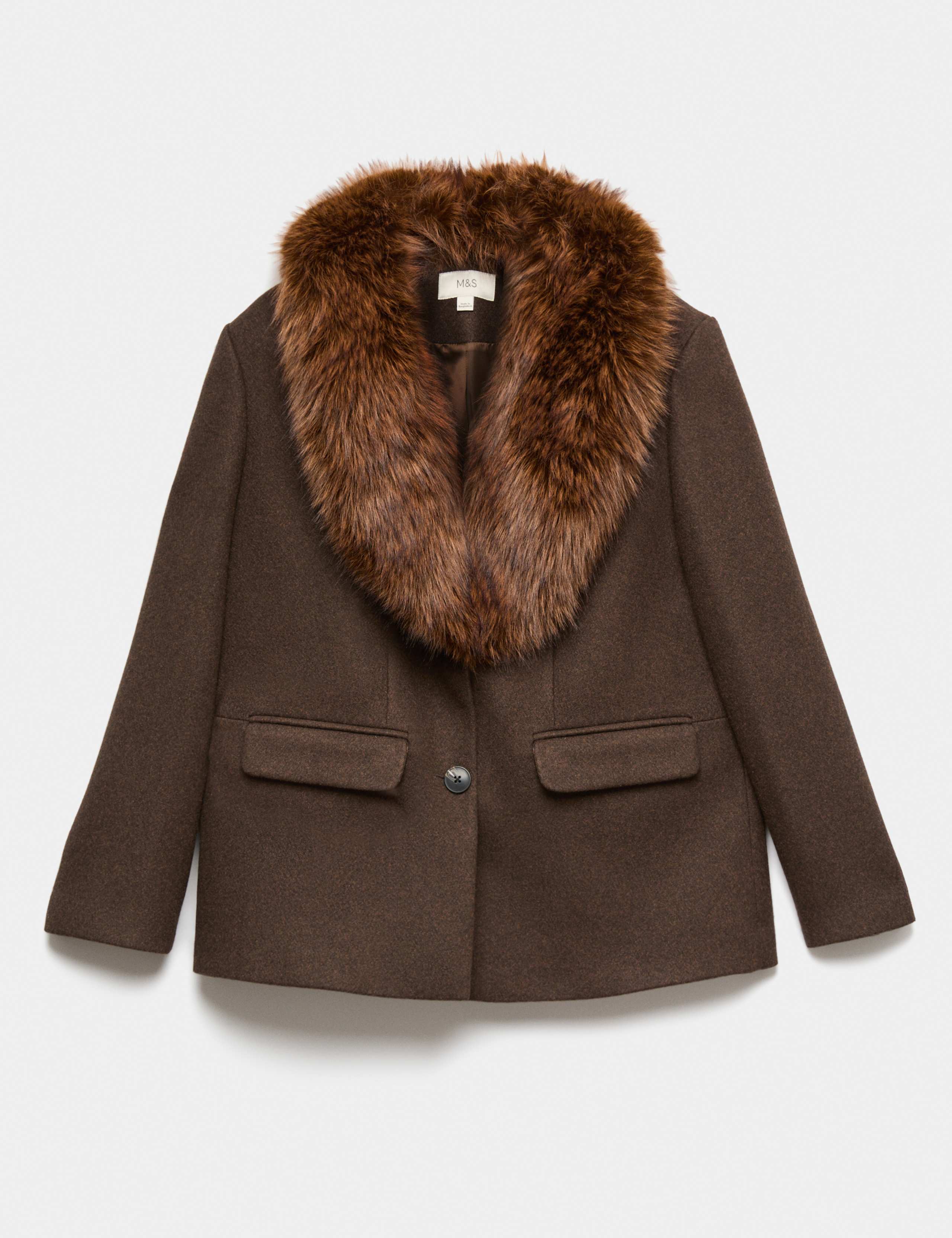 Faux Fur Trim Textured Blazer 1 of 1