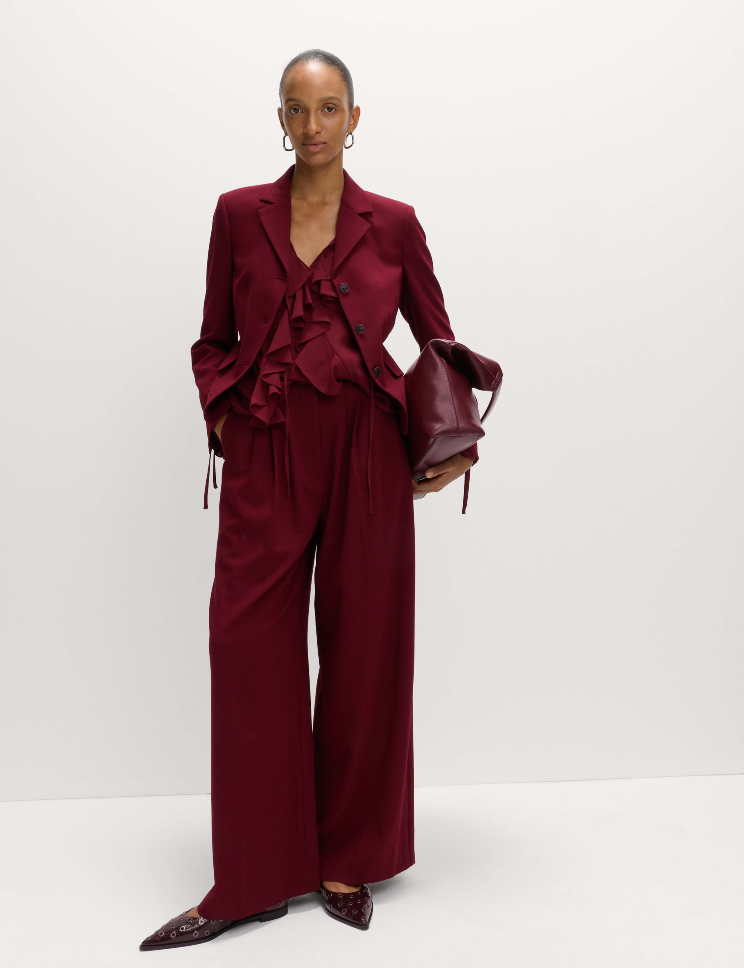 Wool Blend Tailored Wide Leg Trousers 1 of 6