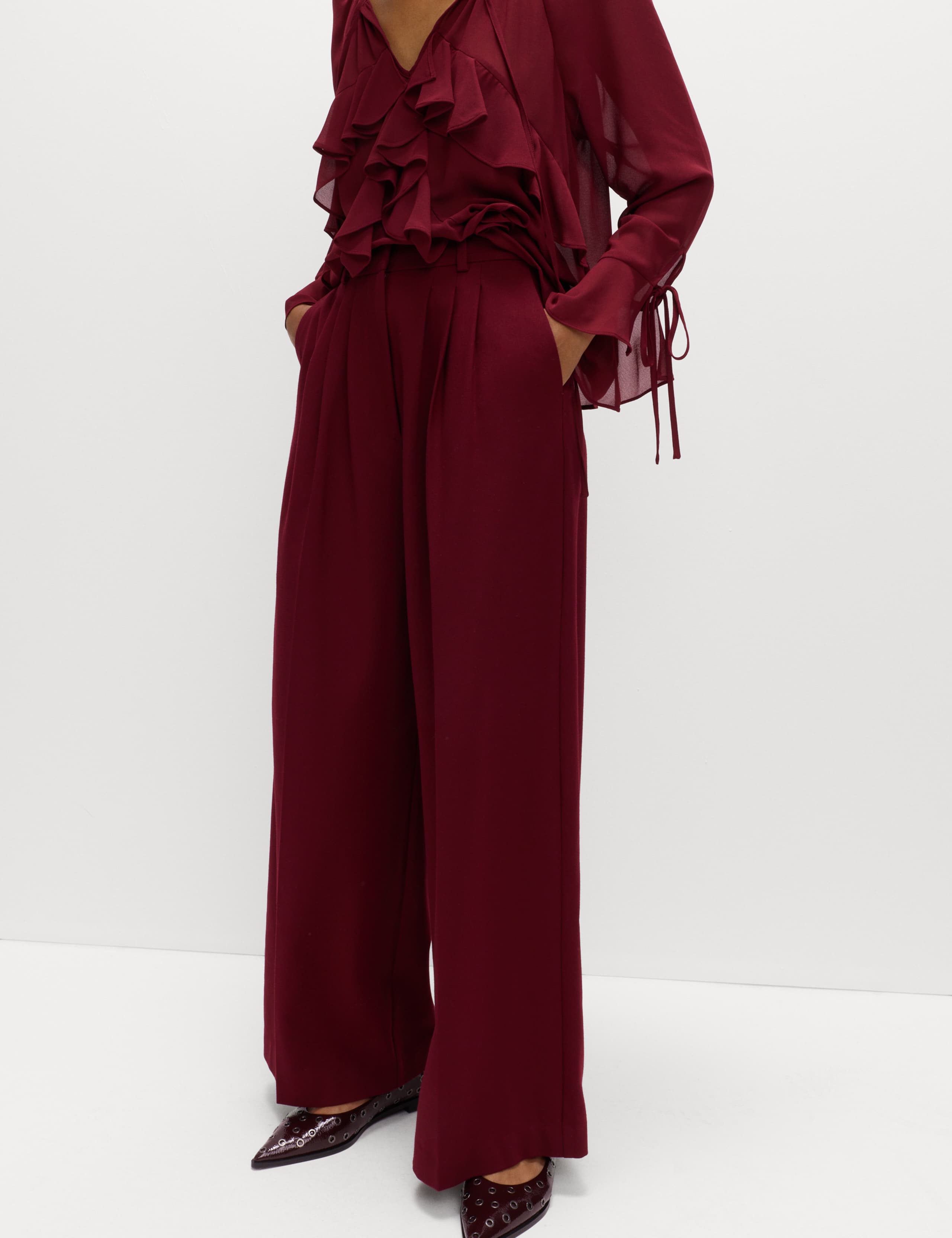 Wool Blend Tailored Wide Leg Trousers 5 of 6