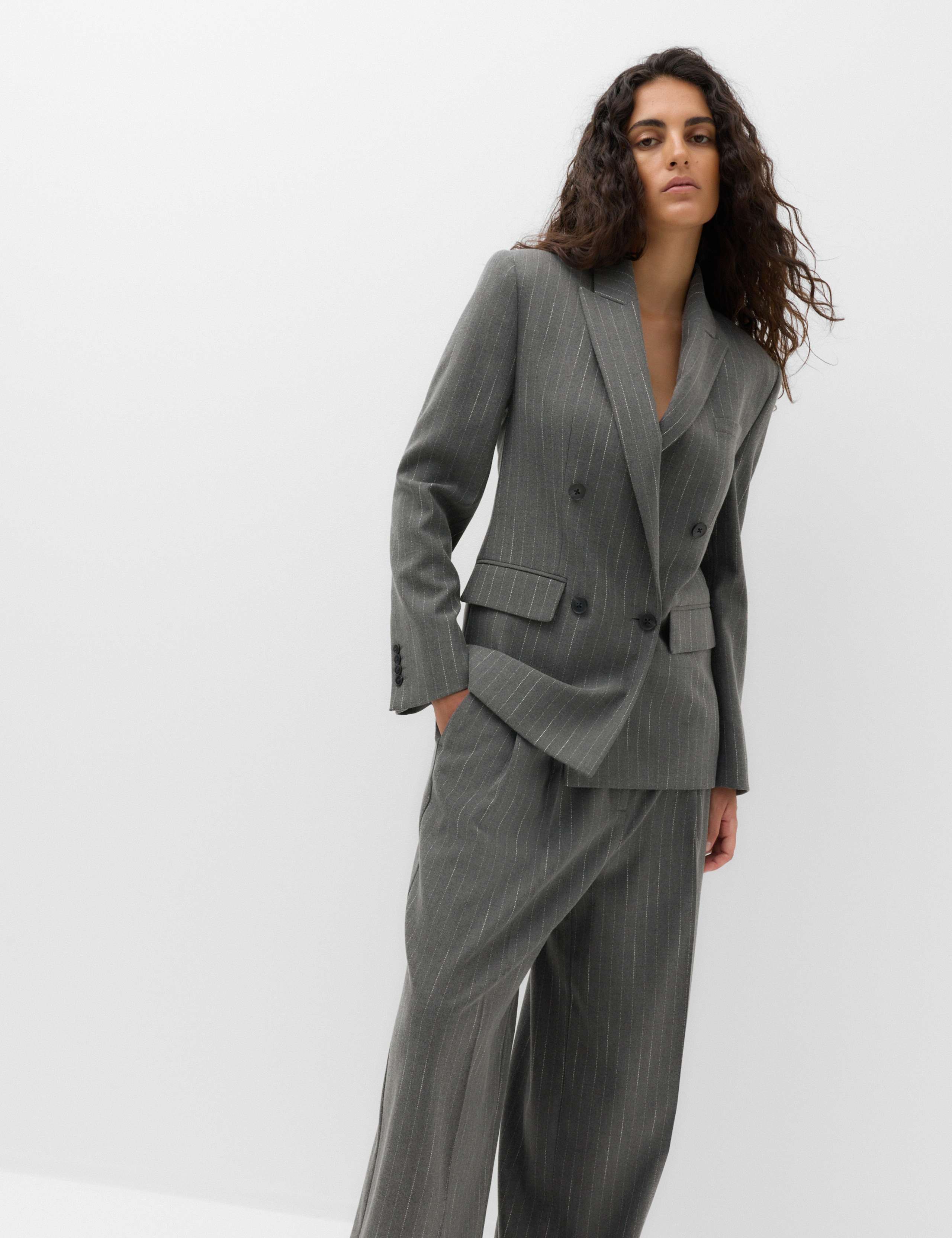 Pinstripe Double Breasted Blazer with Wool 1 of 7