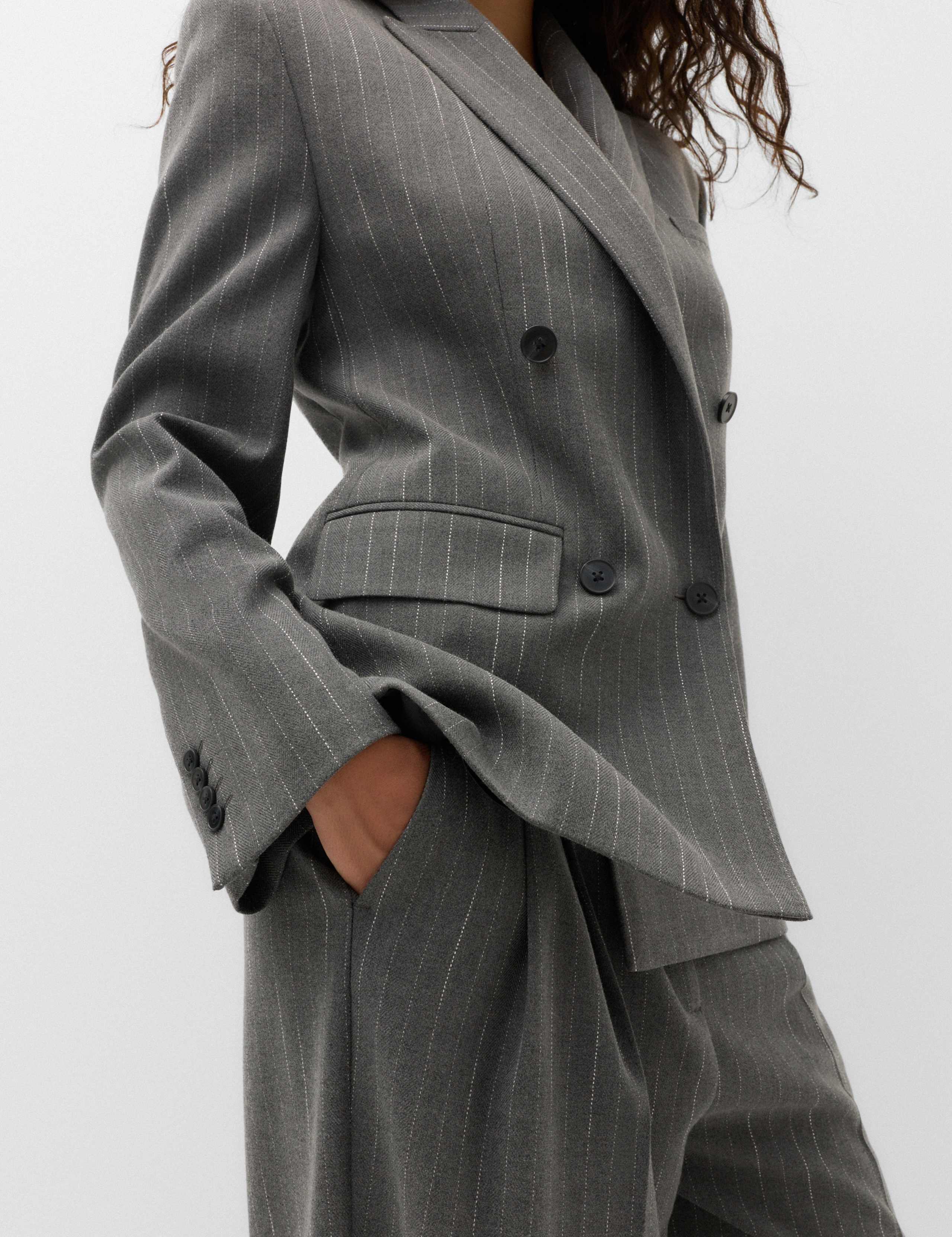 Pinstripe Double Breasted Blazer with Wool 3 of 7