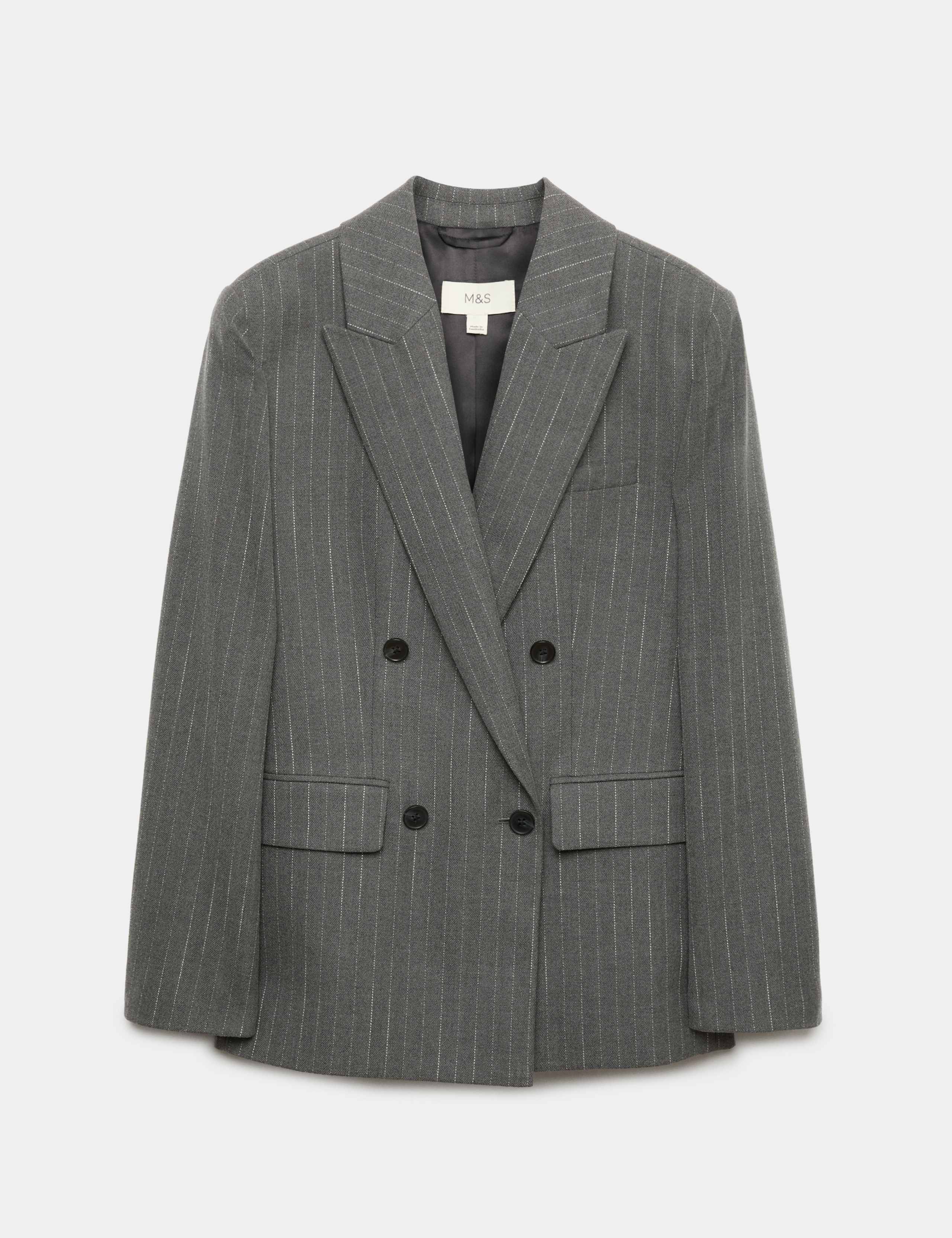 Pinstripe Double Breasted Blazer with Wool 2 of 7