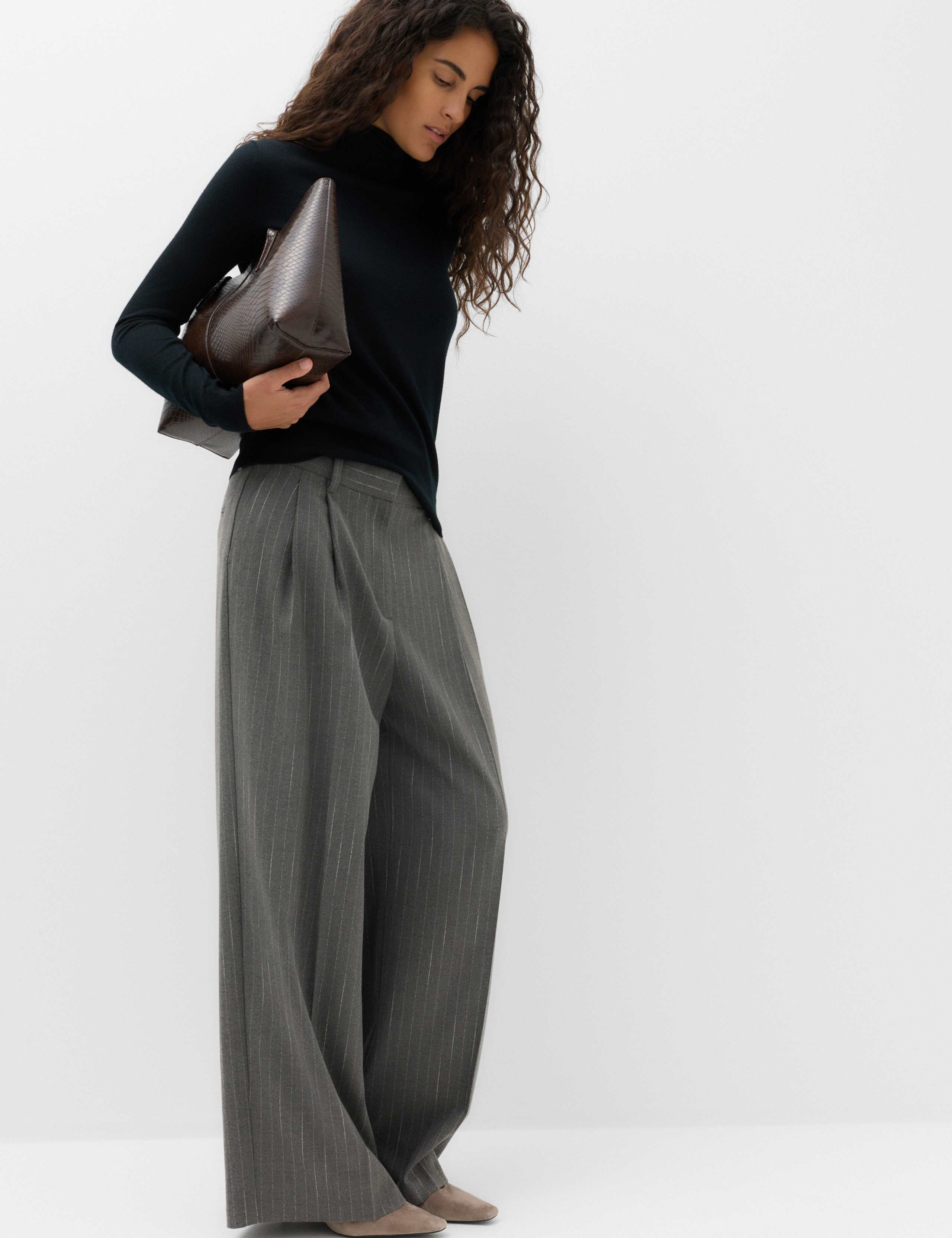 Pinstripe Pleat Front Straight Leg Trousers 1 of 7