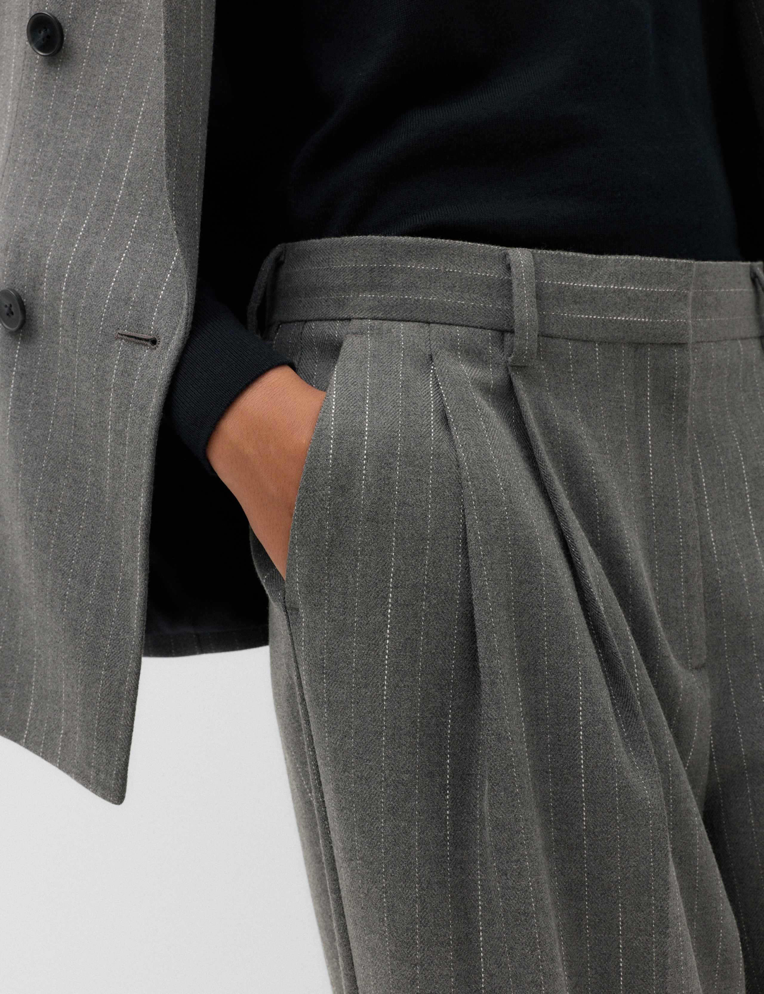 Pinstripe Pleat Front Straight Leg Trousers 3 of 7